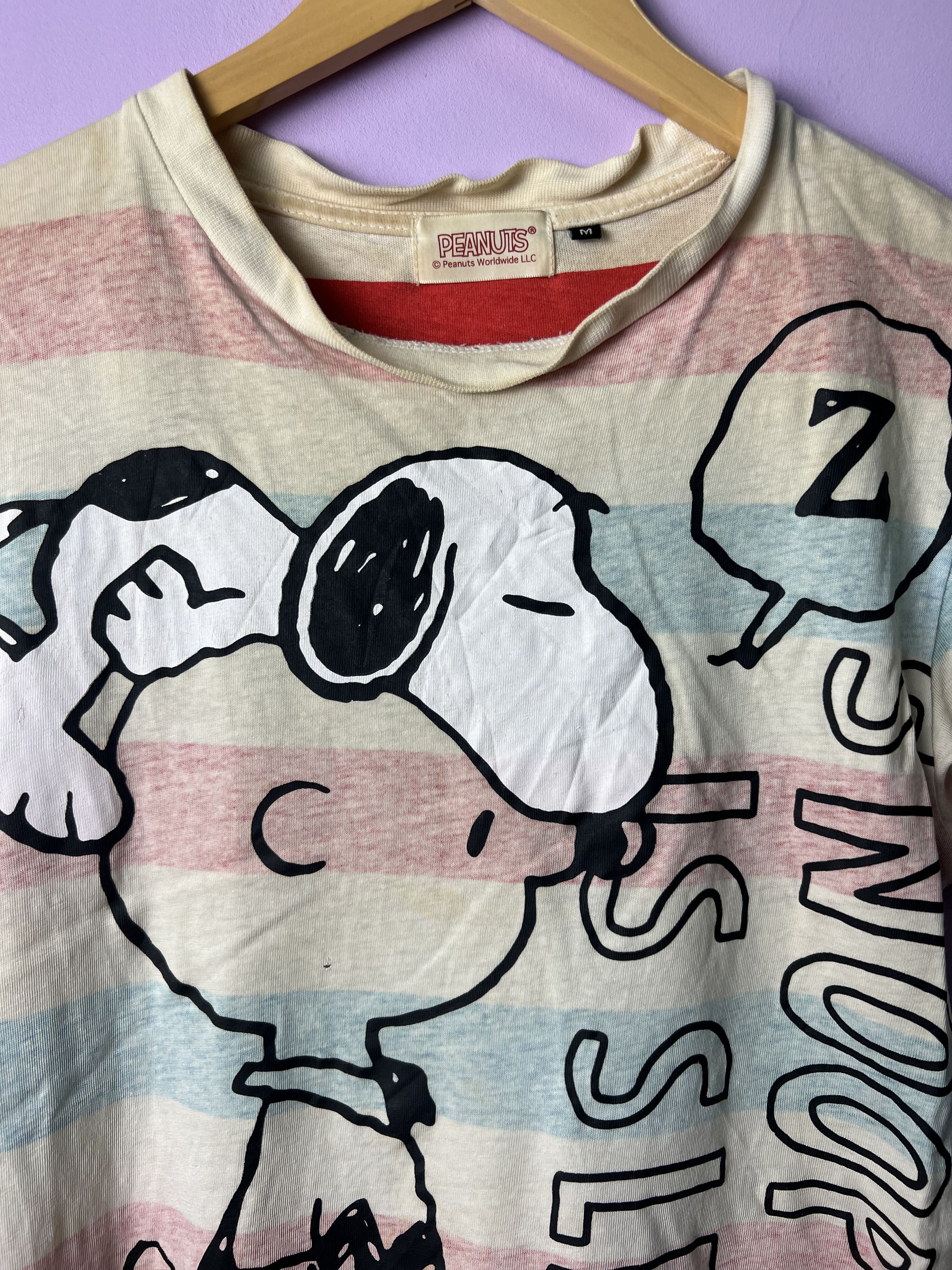 Peanuts 🔥Distressed Cream Stripe Snoopy Is Sleepy Tees Size US M / EU 48-50 / 2 - 5 Thumbnail