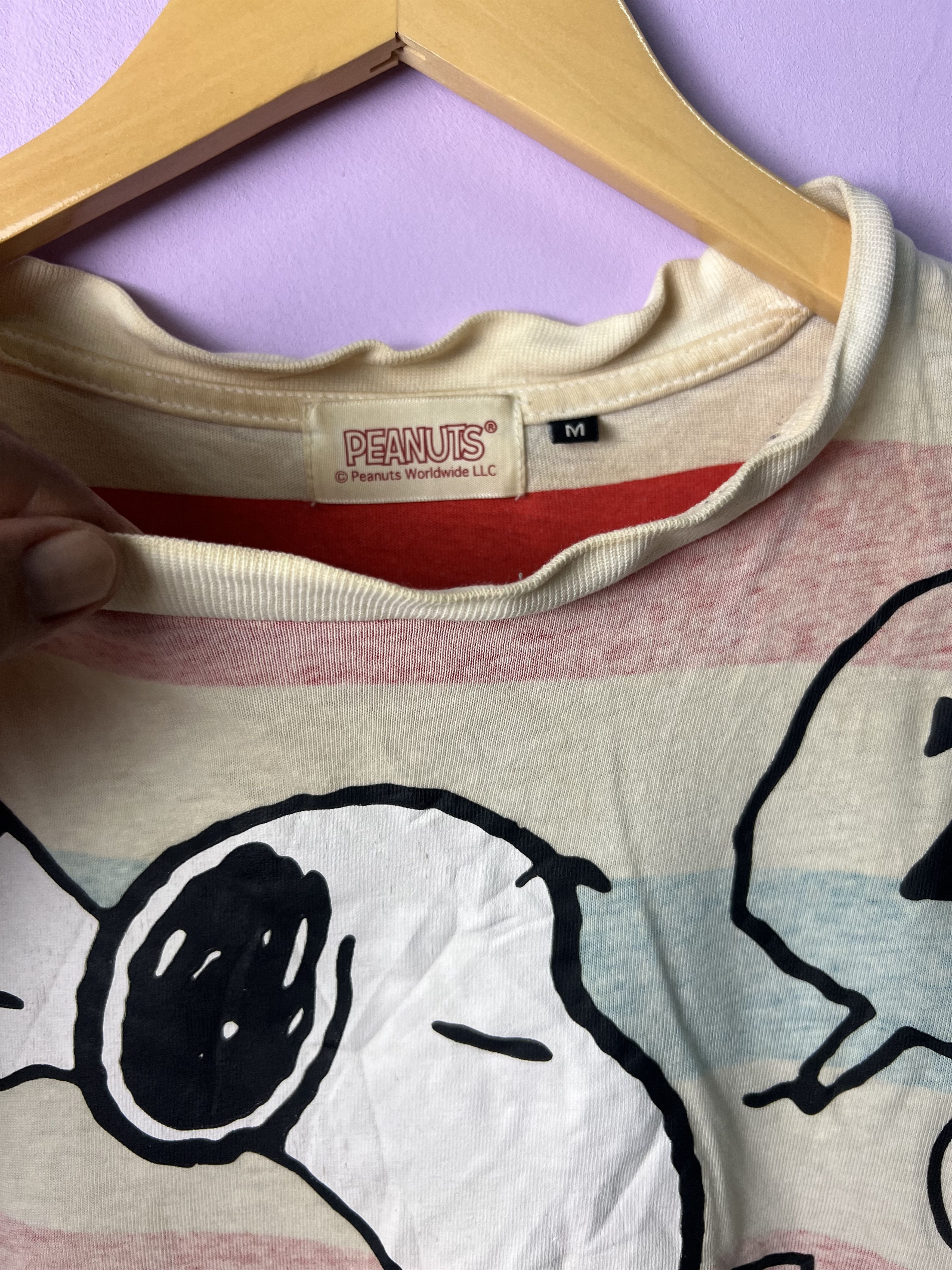 Peanuts 🔥Distressed Cream Stripe Snoopy Is Sleepy Tees Size US M / EU 48-50 / 2 - 10 Thumbnail