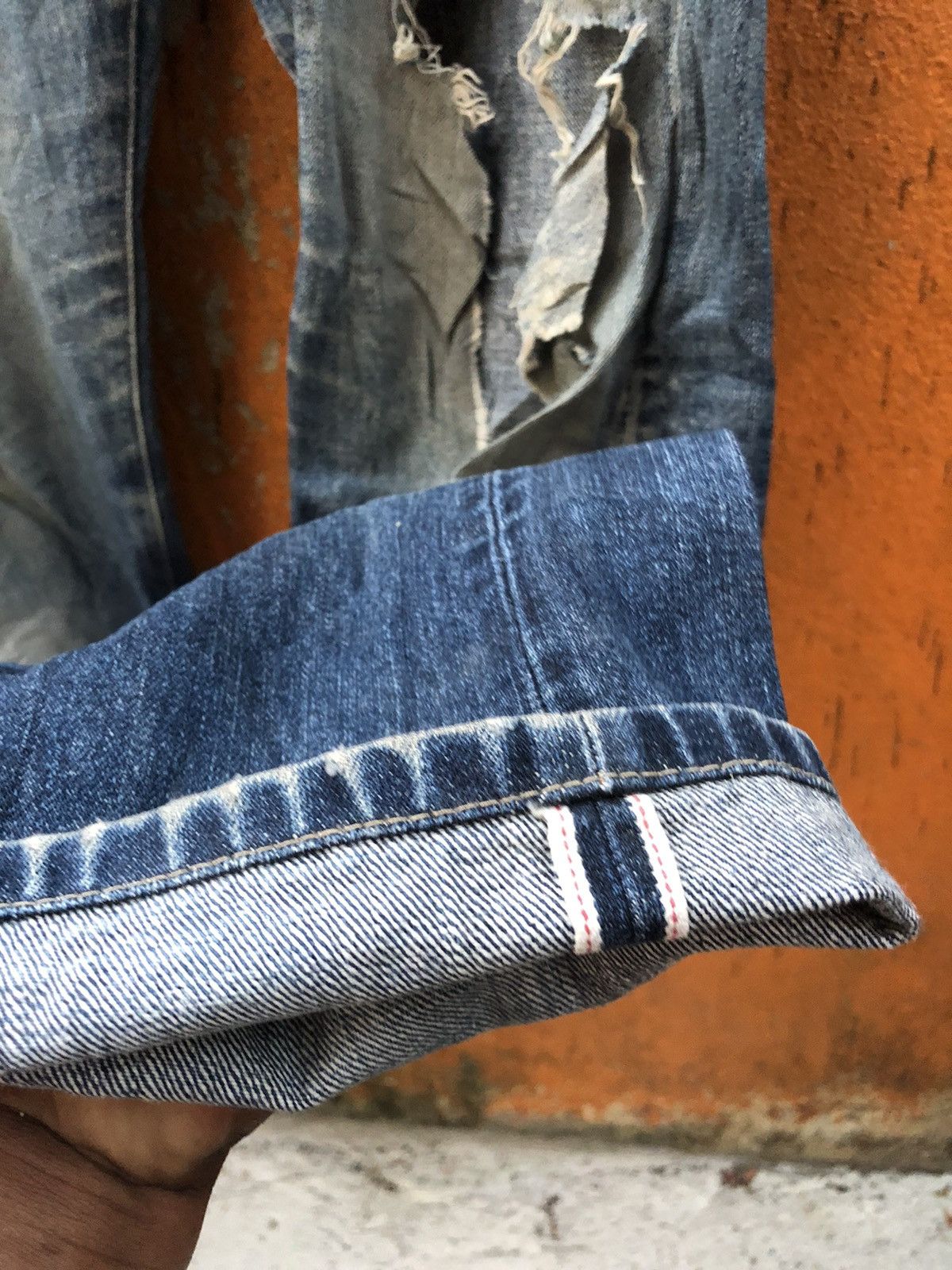 Seditionaries × Uniqlo THRASHED /Distressed Uniqlo Selvedge denim jeans Size US 36 / EU 52 - 7 Thumbnail