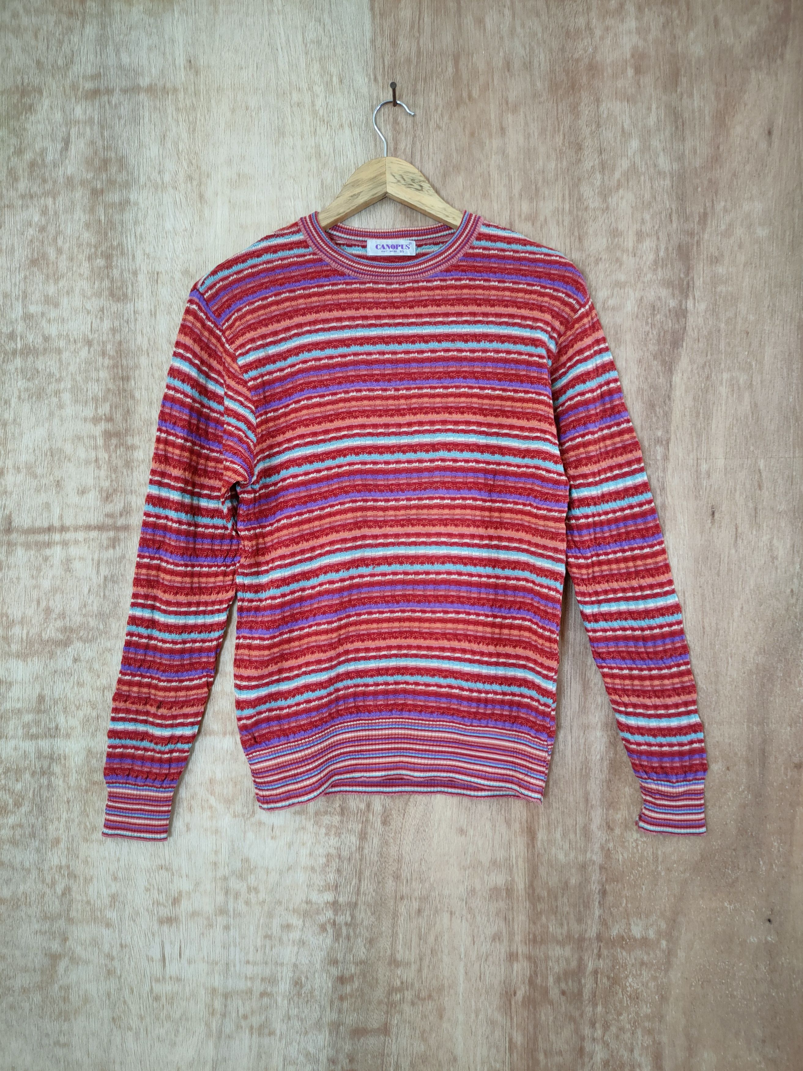 Image of Homespun Knitwear x Over The Stripes Canopus Stripe Rainbow Knitwear Vintage 46-662 (Size Small)