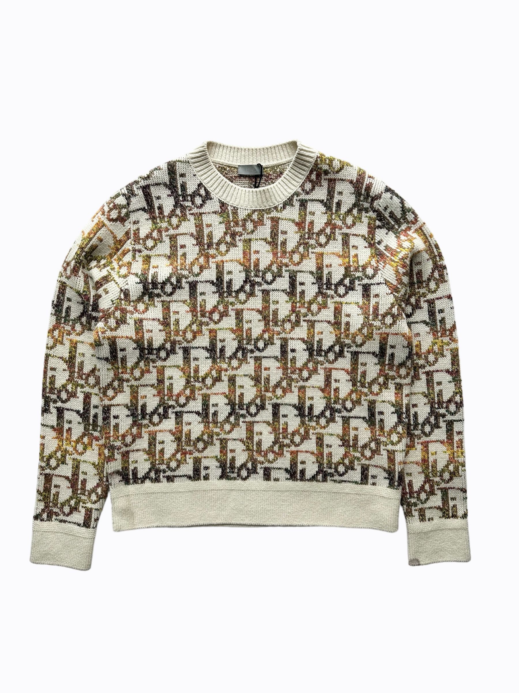 image of Dior Beige Oblique Wool Sweater, Men's (Size Large)