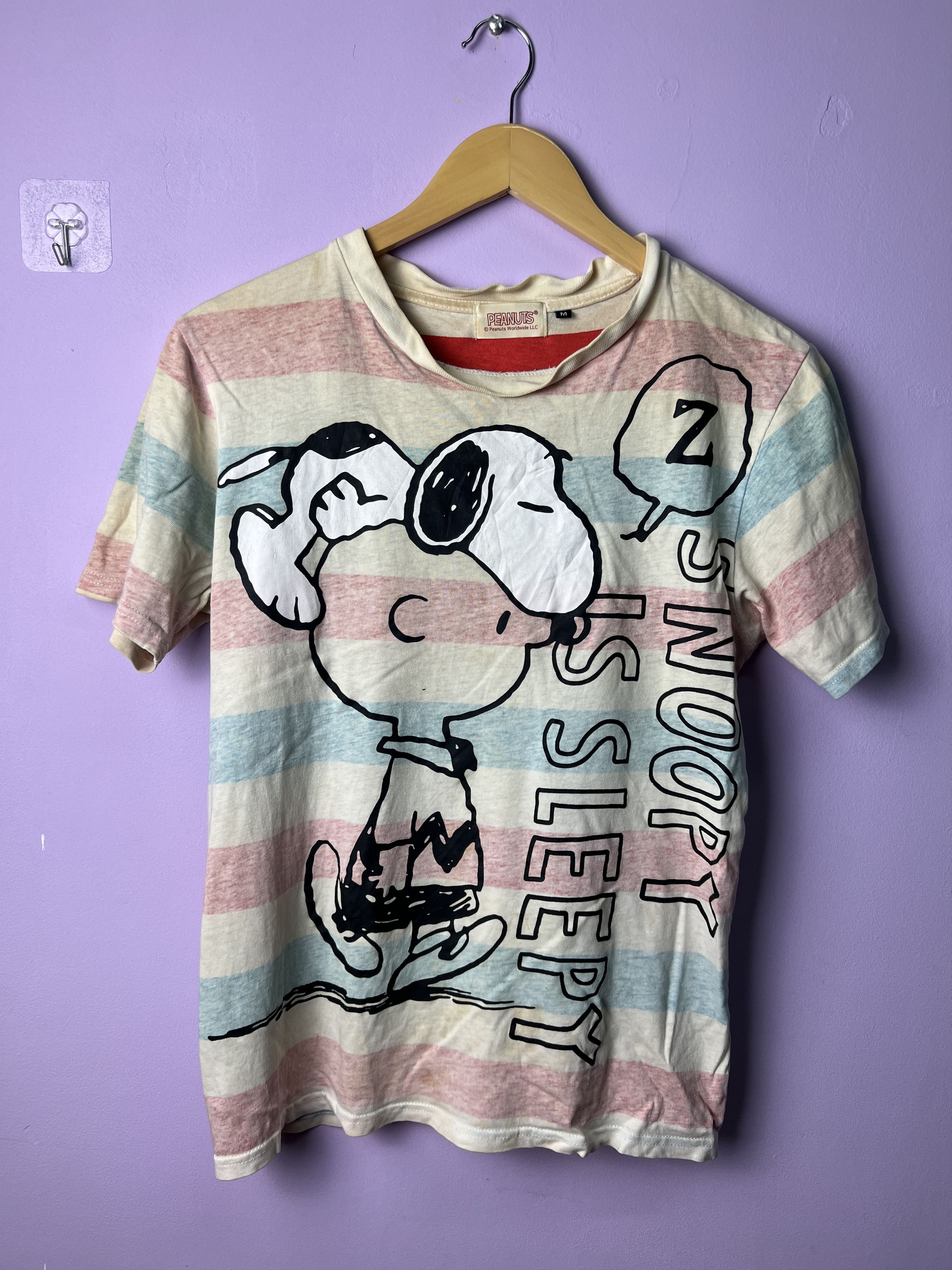 Cartoon Network 🔥Distressed Cream Stripe Snoopy Is Sleepy Tees Size US M / EU 48-50 / 2 - 1 Thumbnail