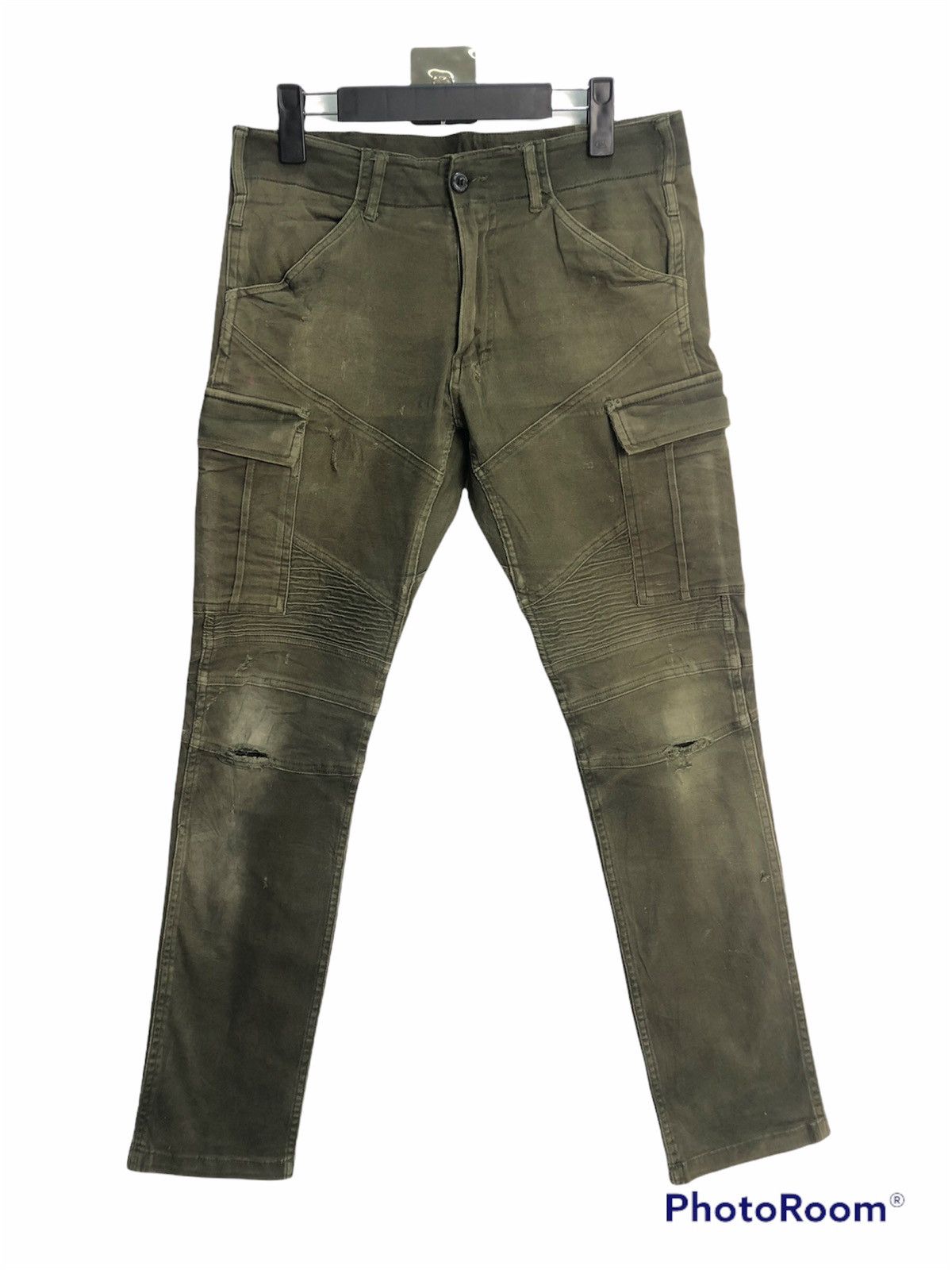 image of Utility Pro Wear Distressed Gladiator Armor Balmain Stretchable Cargo Pants in Dark Brown (Size 32)