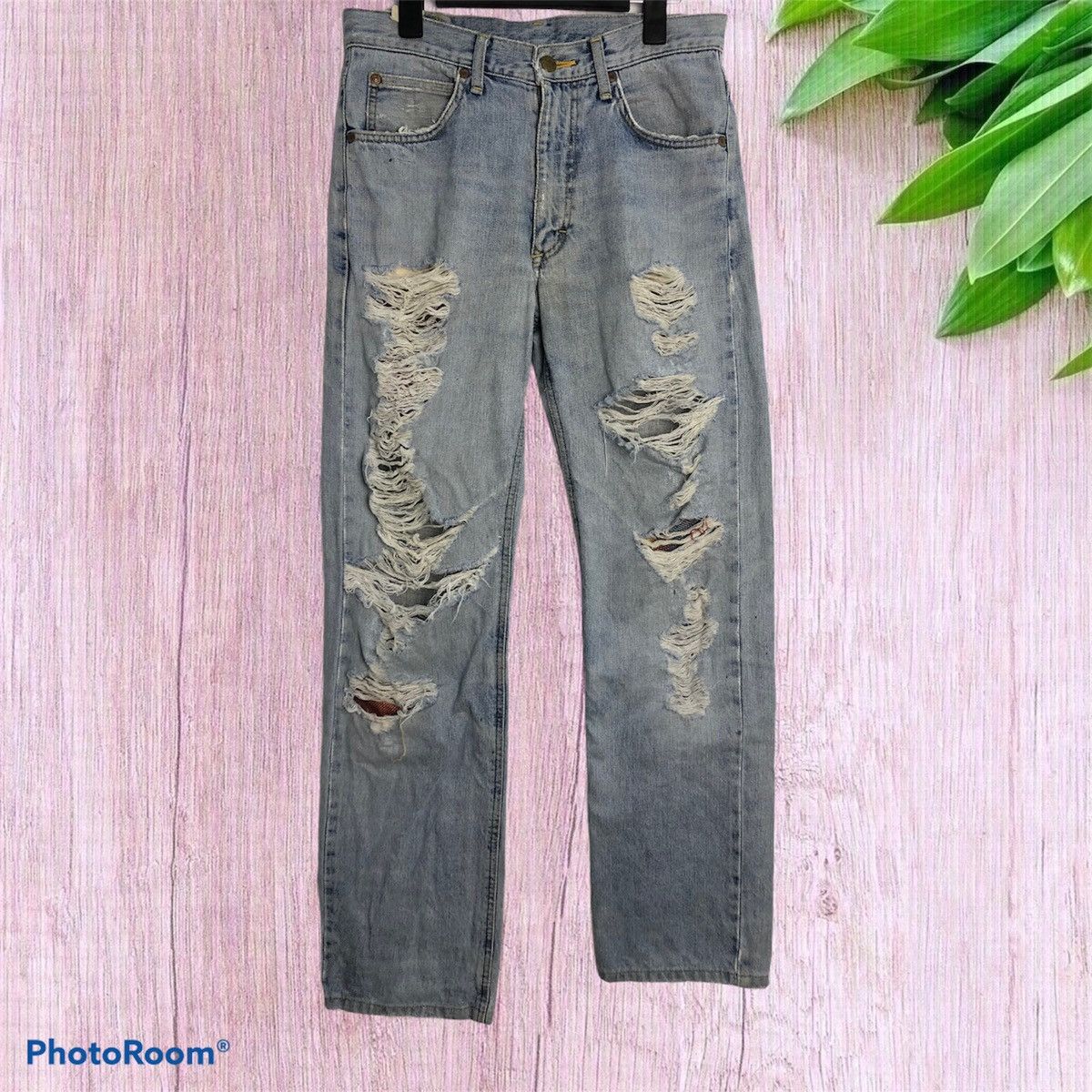image of Vintage Lee Riders Made In Japan Distressed Denim in Faded Blue, Men's (Size 29)
