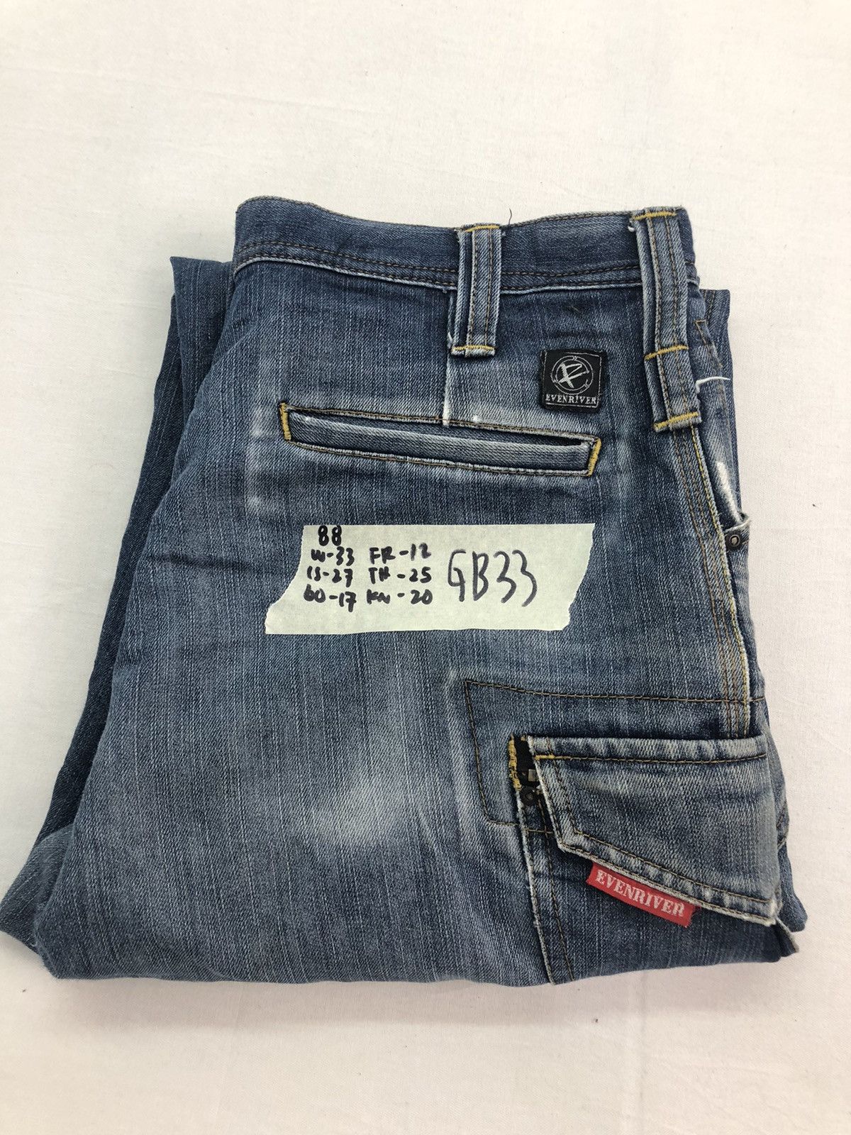 Japanese Brand Evenriver Distressed Denim Baggy Jeans Utility Cargo Pants Size US 33 - 23 Thumbnail