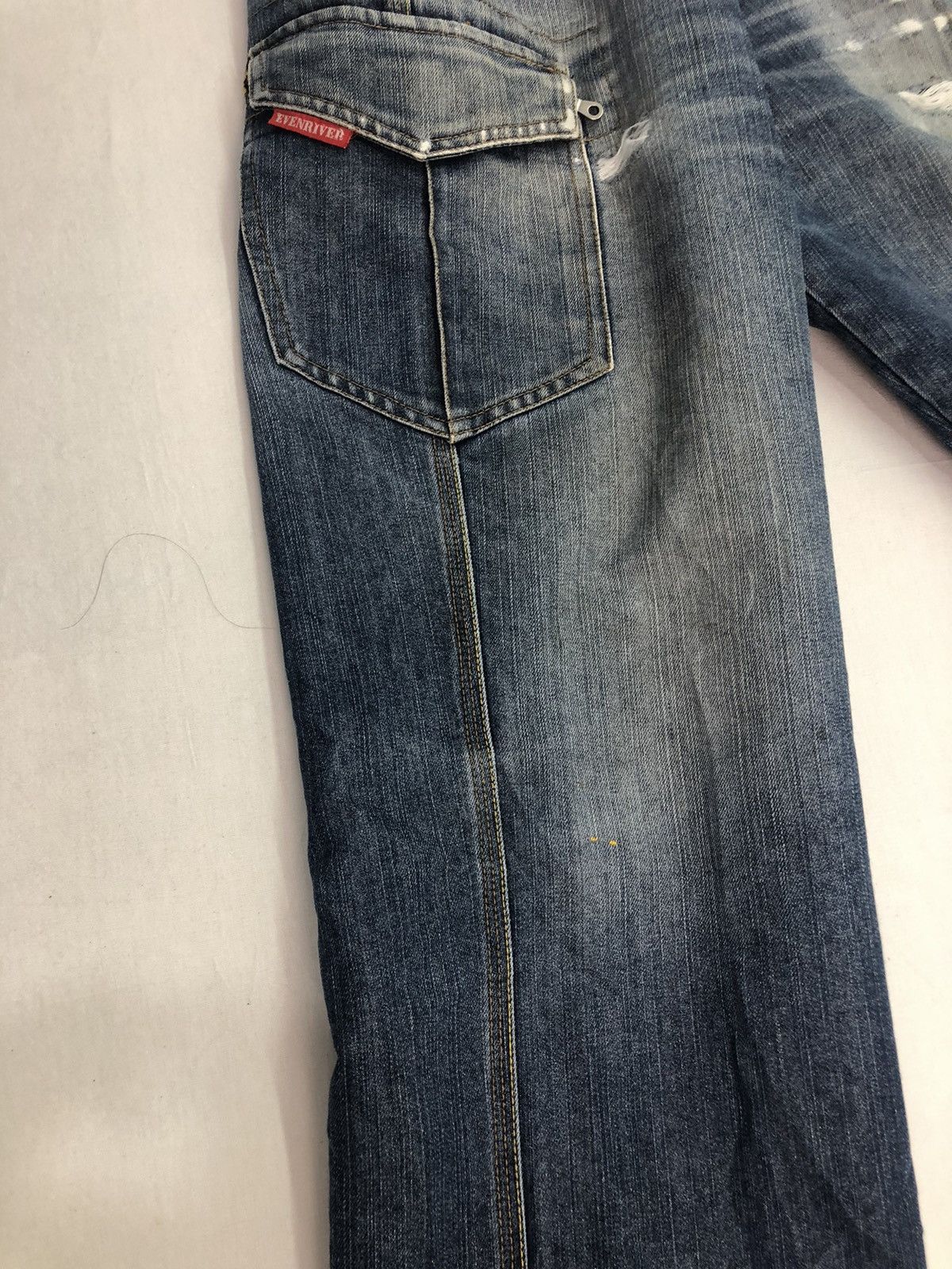 Japanese Brand Evenriver Distressed Denim Baggy Jeans Utility Cargo Pants Size US 33 - 21 Thumbnail