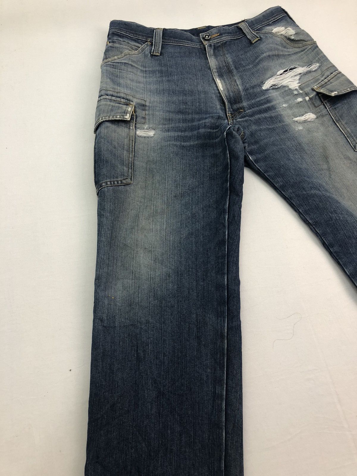 Japanese Brand Evenriver Distressed Denim Baggy Jeans Utility Cargo Pants Size US 33 - 3 Thumbnail