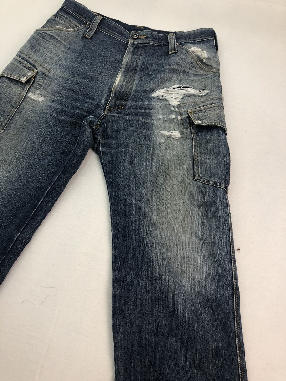 Japanese Brand Evenriver Distressed Denim Baggy Jeans Utility Cargo Pants Size US 33 - 4 Thumbnail