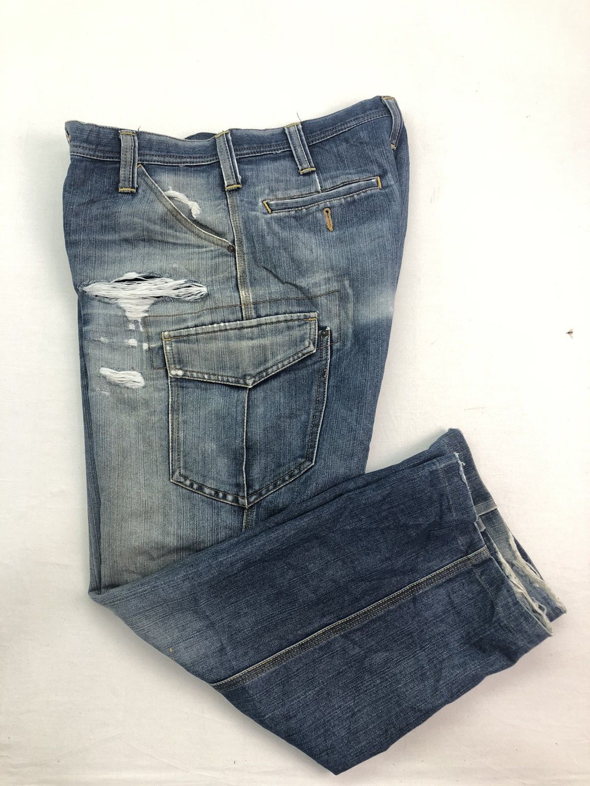 Japanese Brand Evenriver Distressed Denim Baggy Jeans Utility Cargo Pants Size US 33 - 19 Thumbnail