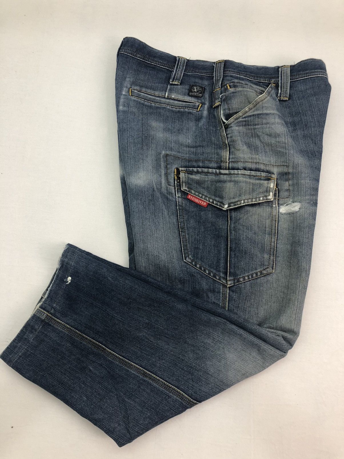 Japanese Brand Evenriver Distressed Denim Baggy Jeans Utility Cargo Pants Size US 33 - 17 Thumbnail