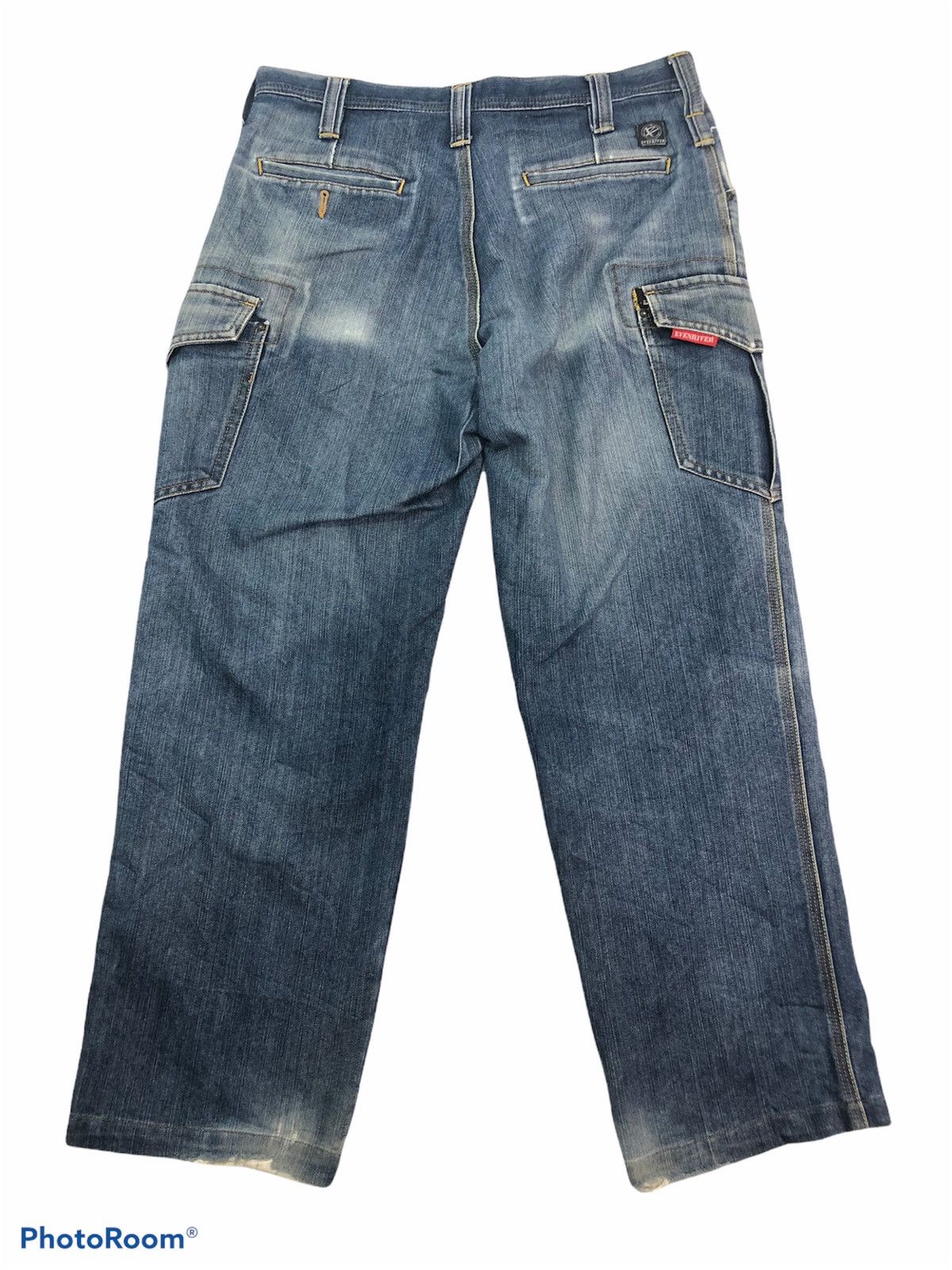 Japanese Brand Evenriver Distressed Denim Baggy Jeans Utility Cargo Pants Size US 33 - 2 Thumbnail