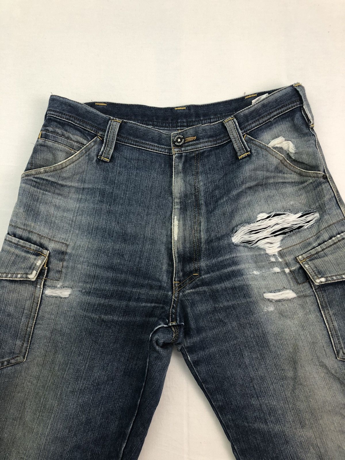 Japanese Brand Evenriver Distressed Denim Baggy Jeans Utility Cargo Pants Size US 33 - 7 Thumbnail