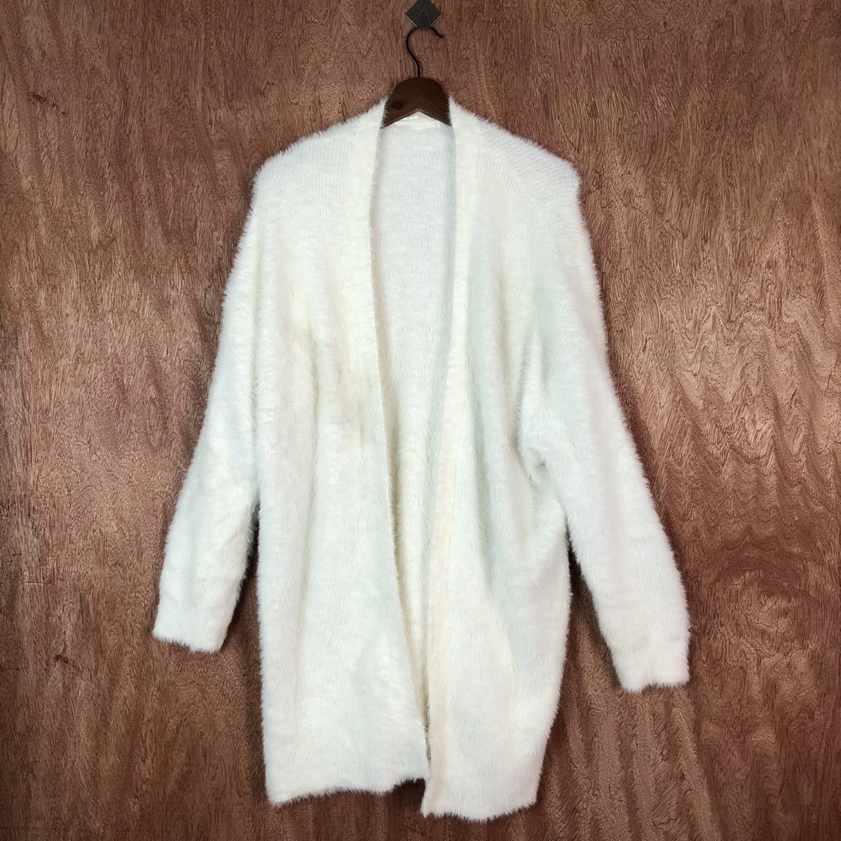 GU White Long cardigan Shaggy Fur Mohair Knitwear #6644