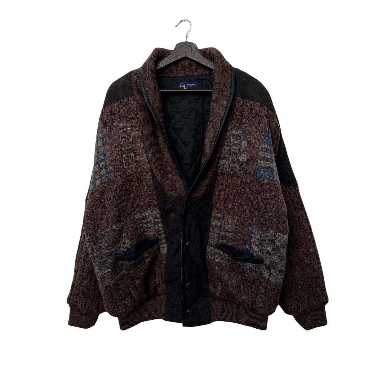 Japanese Brand VINTAGE CALRO VALENTINO PRINTED DESIGN CARDIGAN WOOL Size US L / EU 52-54 / 3 - 1 Thumbnail