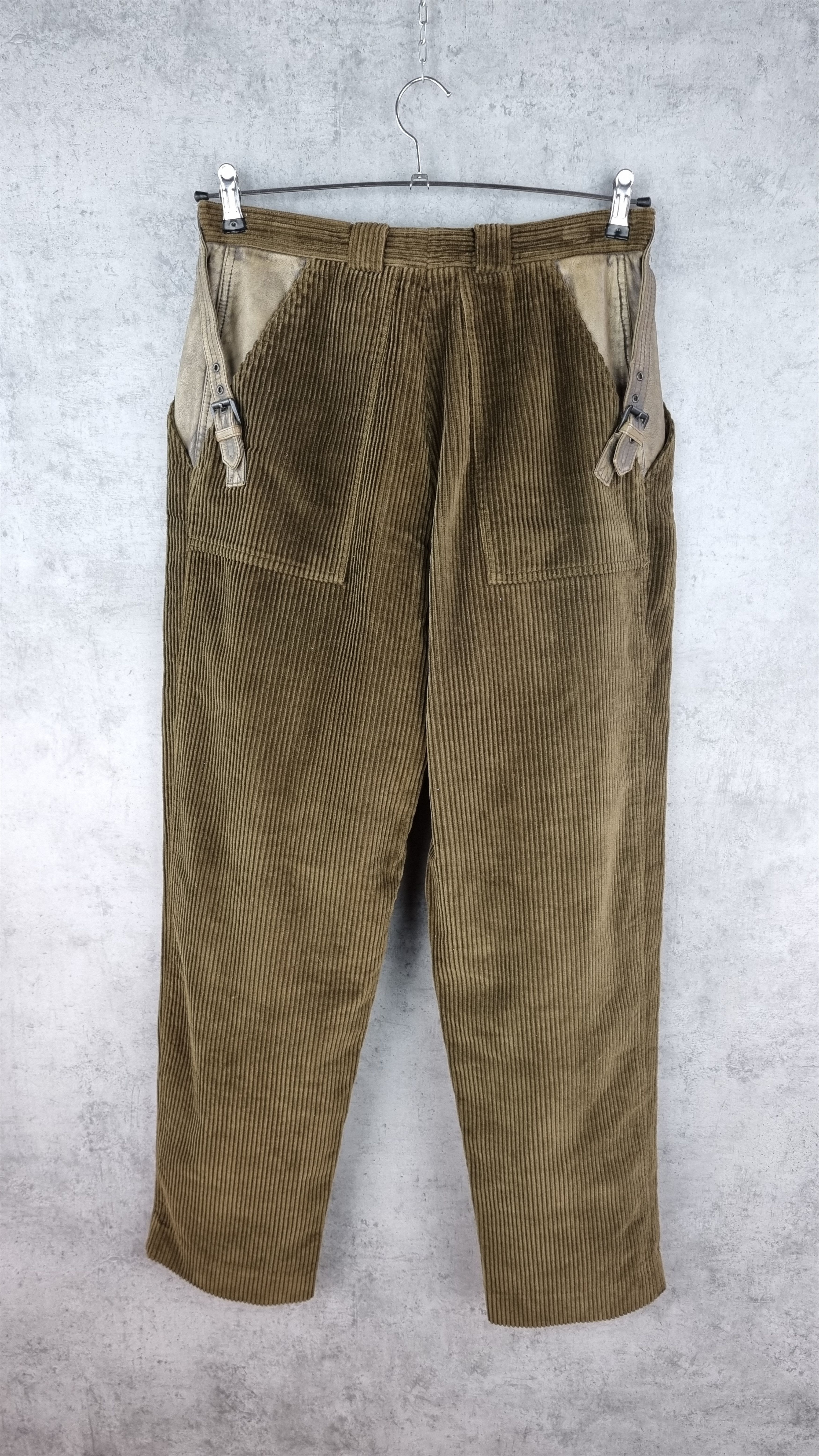image of Archival Clothing x Gf Ferre 80's Gianfranco Ferre Leather Pockets Corduroy Vintage Pant in Deep Gr