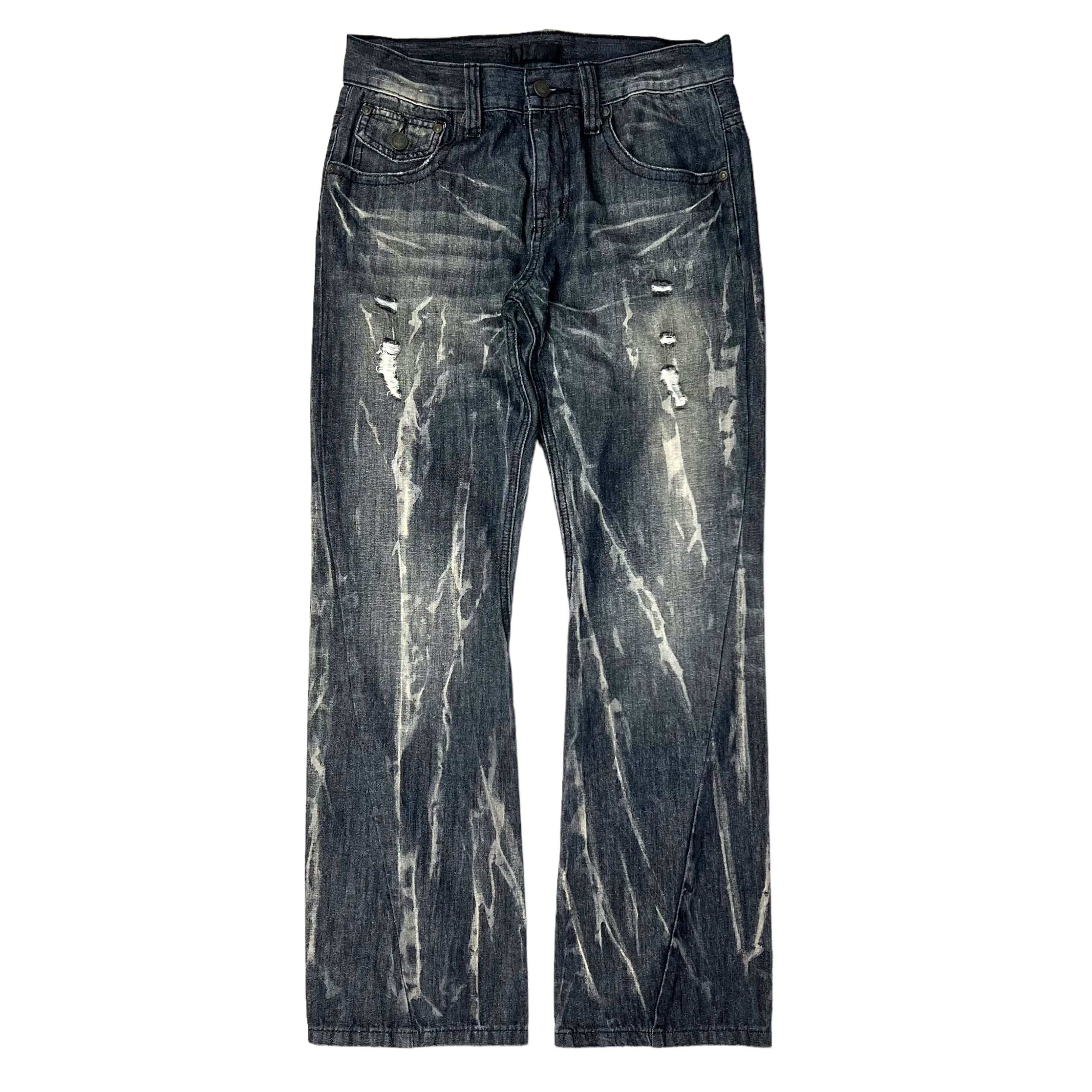 image of Distressed Denim x Seditionaries Black Baccara Gothic Punk Distressed Flared Ripped Denim (Size 32)