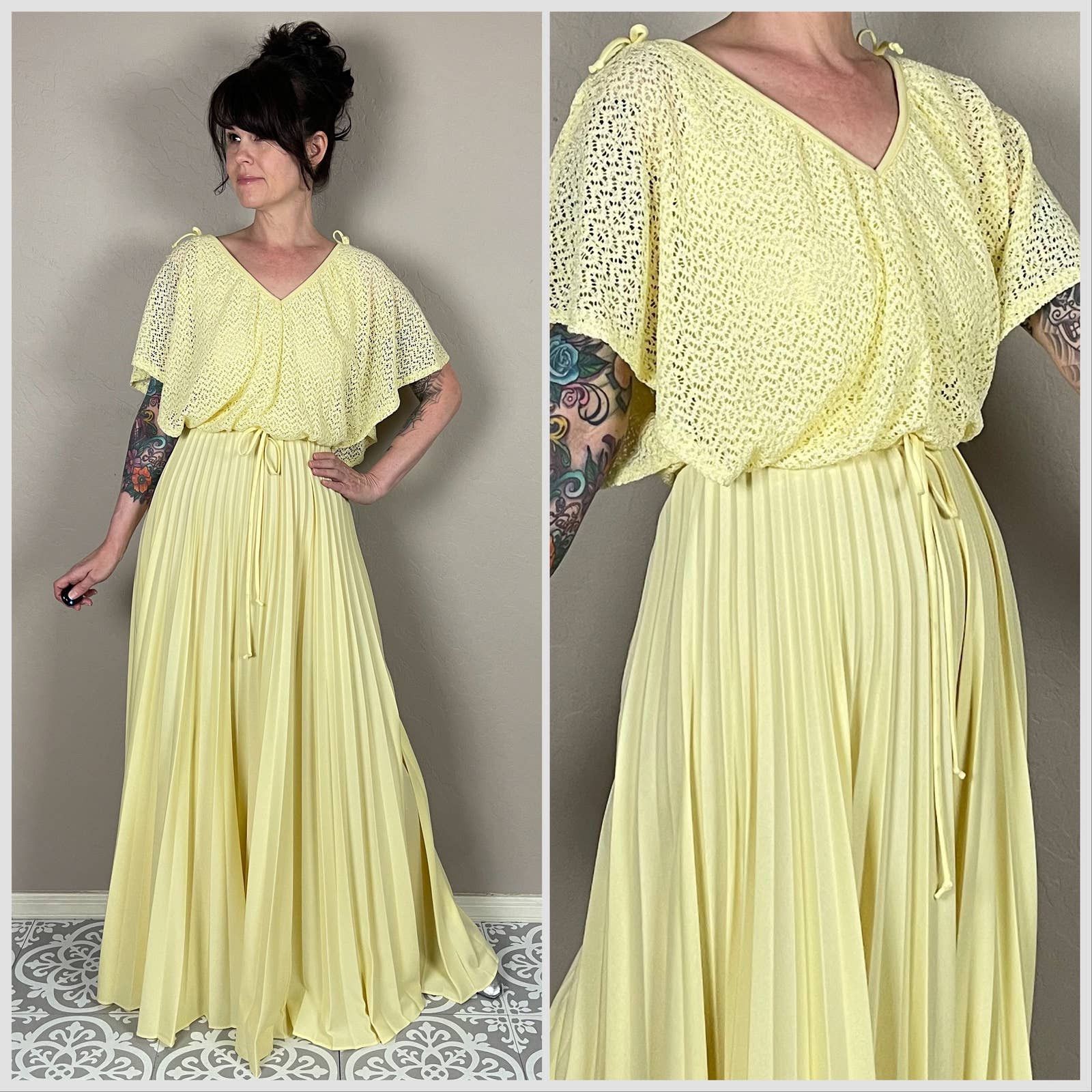Vintage Vintage 1970s Pastel Yellow Pleated Maxi Dress | Grailed