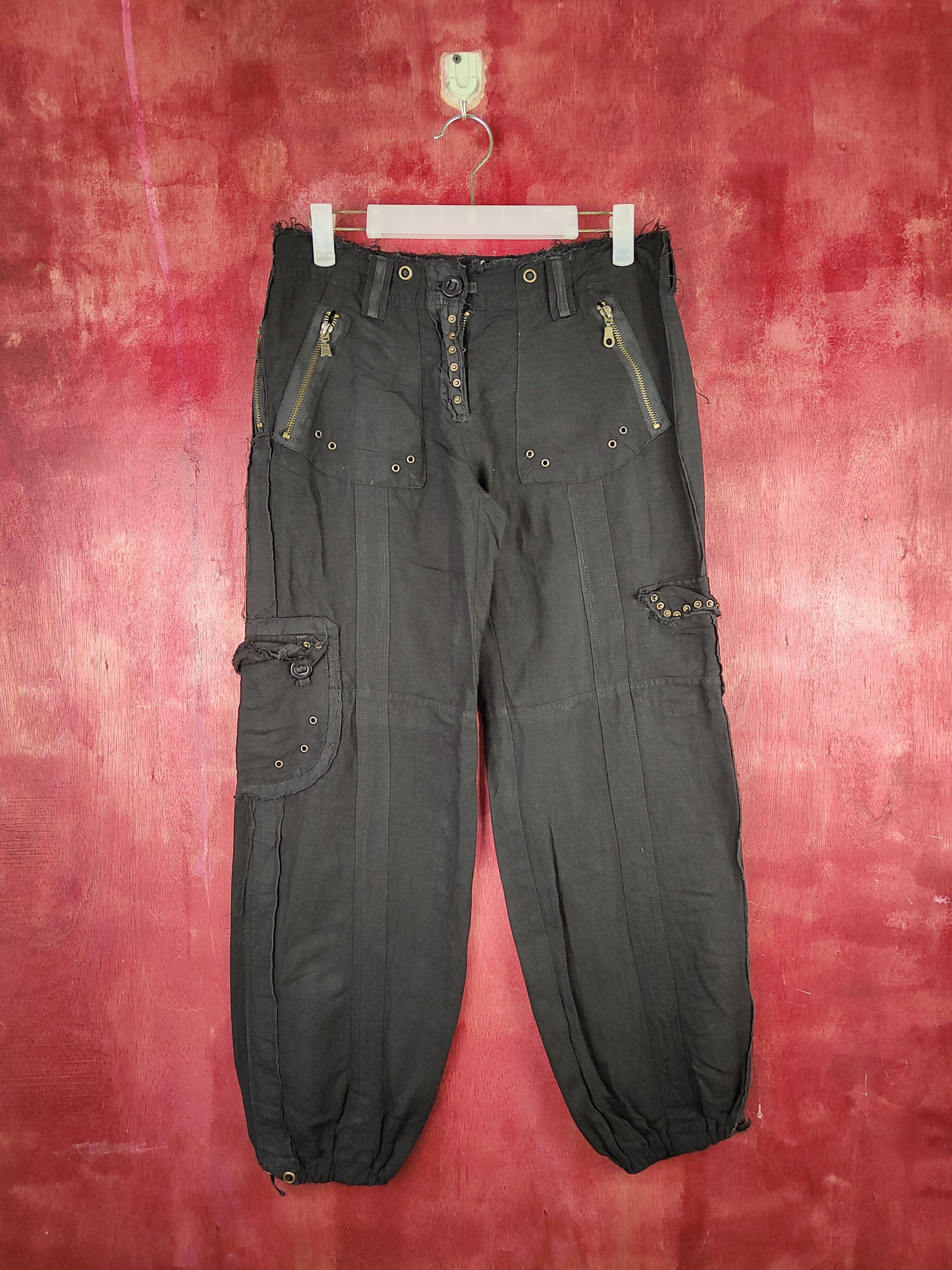 Japanese Brand Nouvangcée Black Multipocket Thin Cargo Pants #S789 Size 29" - 1 Thumbnail
