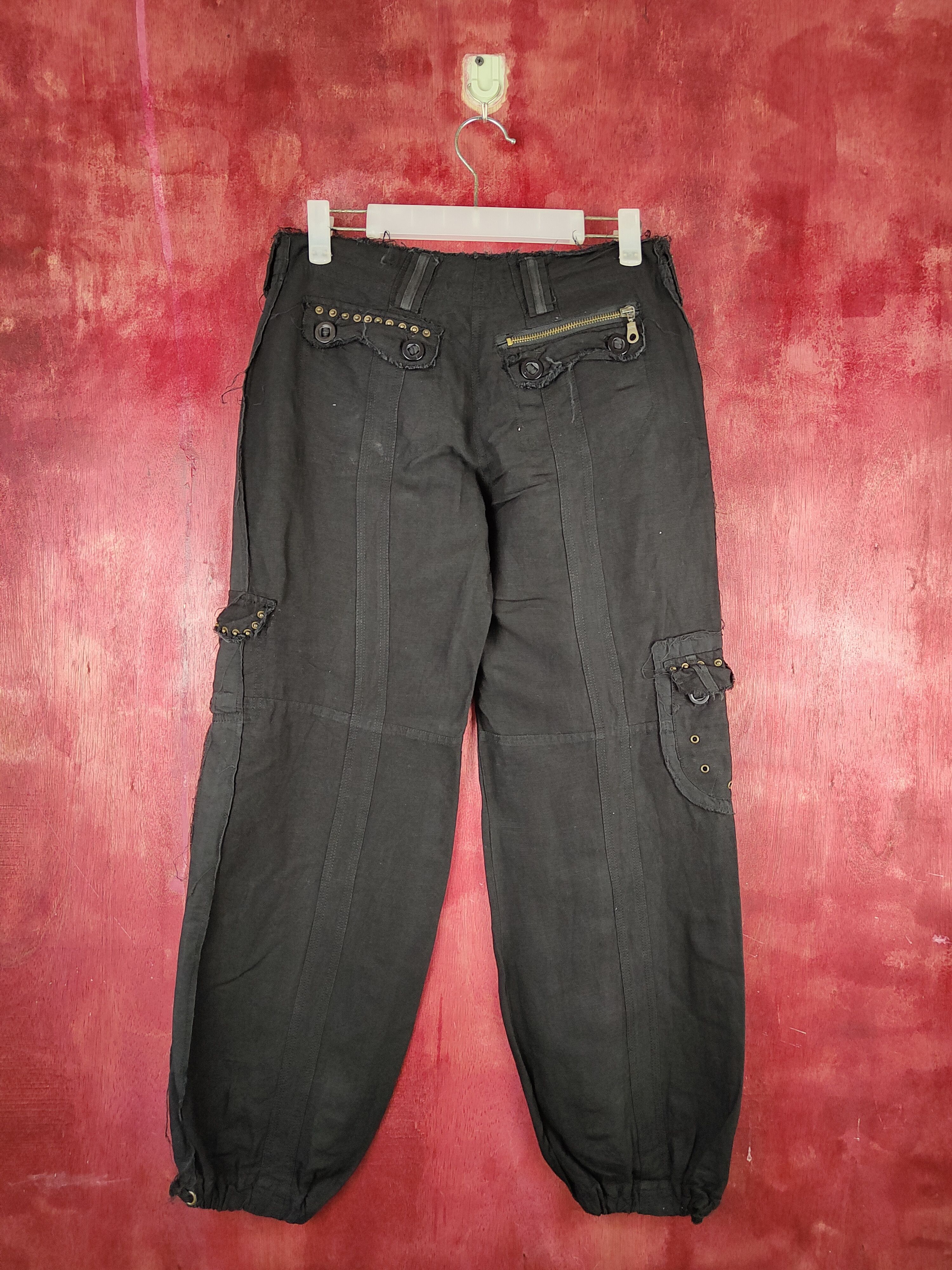 Japanese Brand Nouvangcée Black Multipocket Thin Cargo Pants #S789 Size 29" - 7 Thumbnail