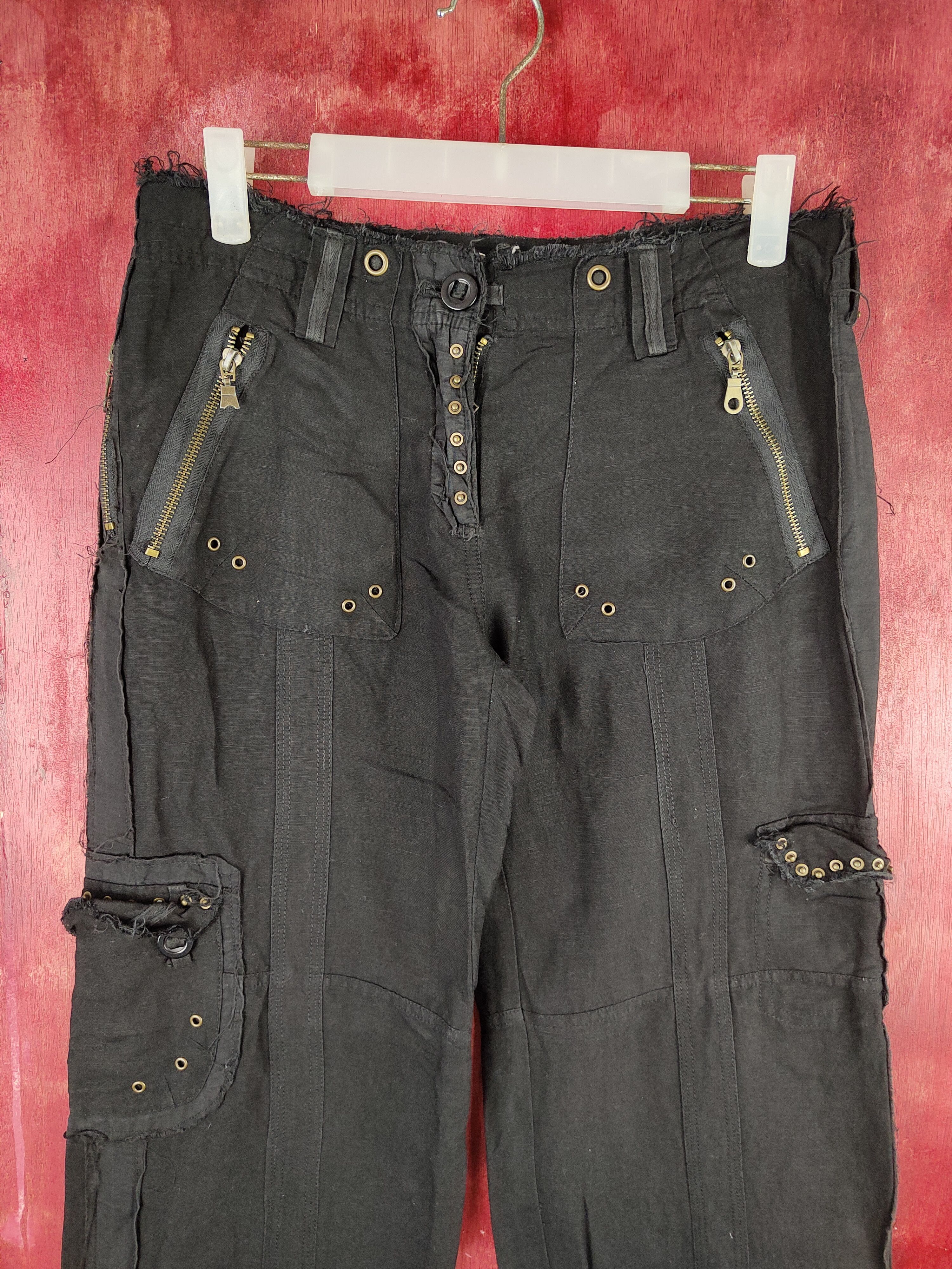 Japanese Brand Nouvangcée Black Multipocket Thin Cargo Pants #S789 Size 29" - 2 Thumbnail