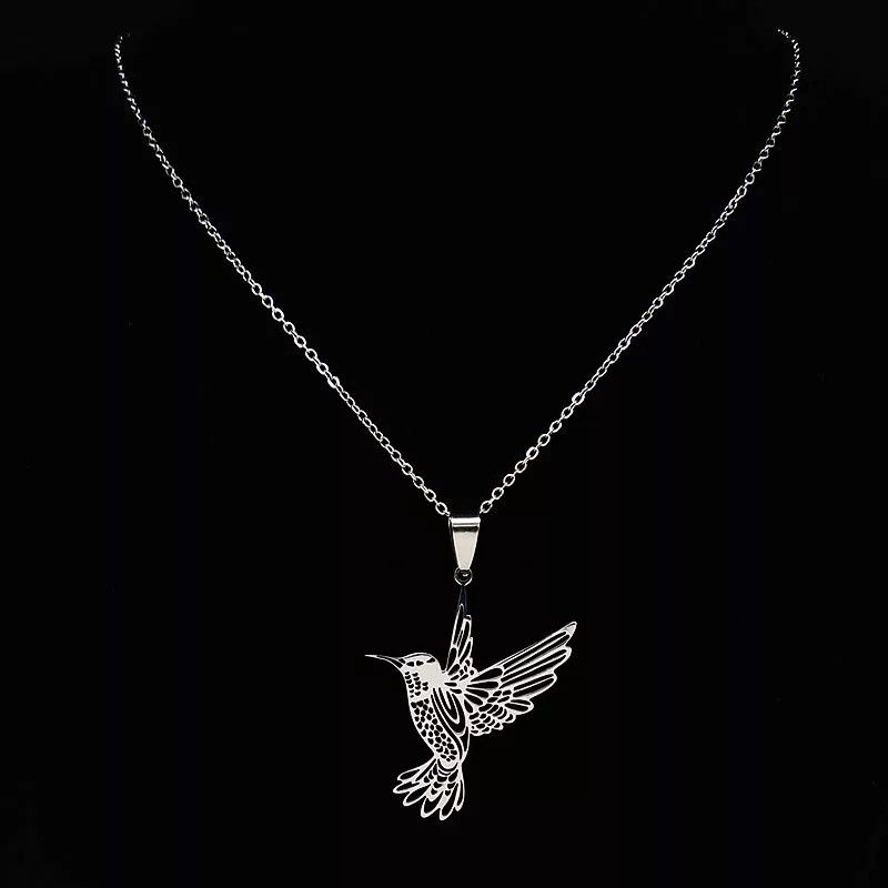 Jewelry Hummingbird Pendant Stainless Steel Necklace Size ONE SIZE - 1 Thumbnail