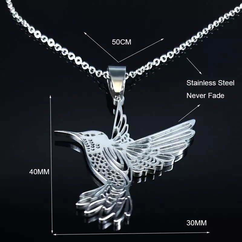 Jewelry Hummingbird Pendant Stainless Steel Necklace Size ONE SIZE - 6 Thumbnail