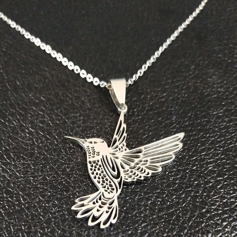Jewelry Hummingbird Pendant Stainless Steel Necklace Size ONE SIZE - 3 Thumbnail