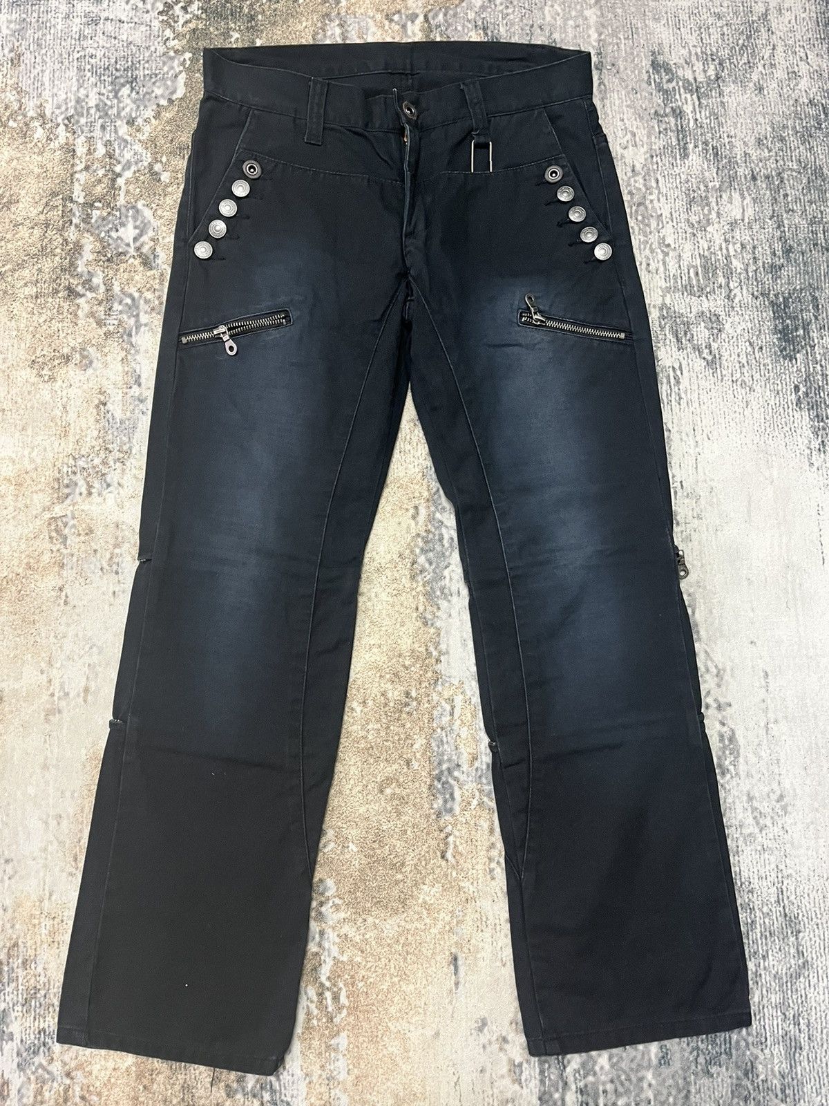 image of Ppfm Everlasting Light Skull Denim Zipper Jeans Punk Gothic in Black, Men's (Size 30)