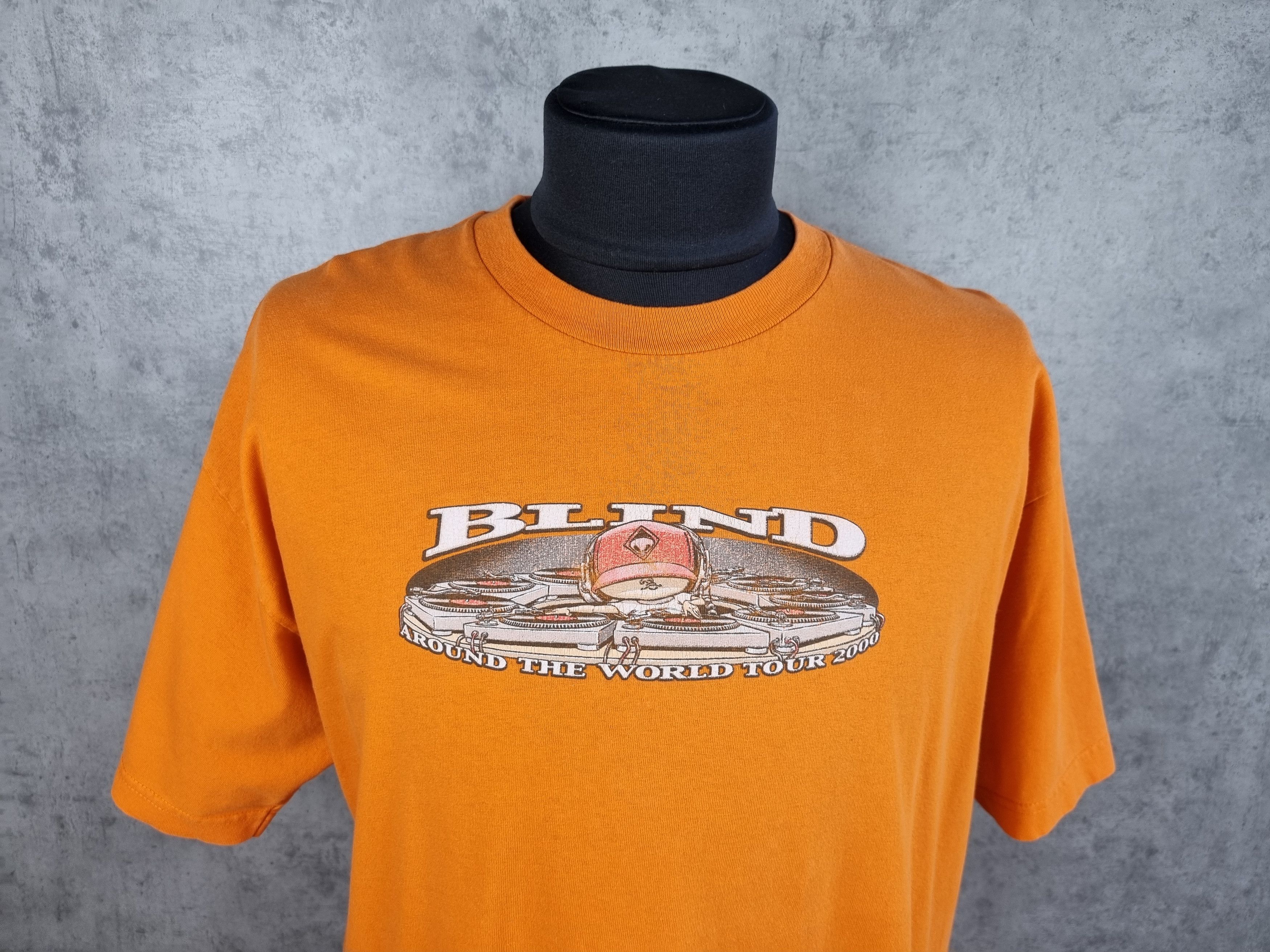 image of Hook Ups x Only The Blind 90's Blind Around The World Tour 2000 Made In Usa Tee Shirt in Orange (Si