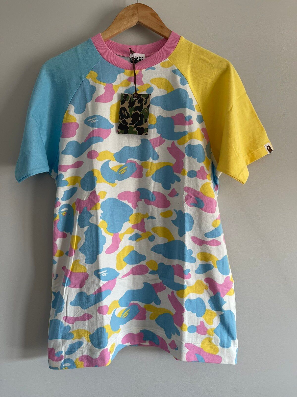 Pre-owned Bape Og  Cotton Candy Camo Cut N Sew Tee Shirt In Blue Pink Yellow