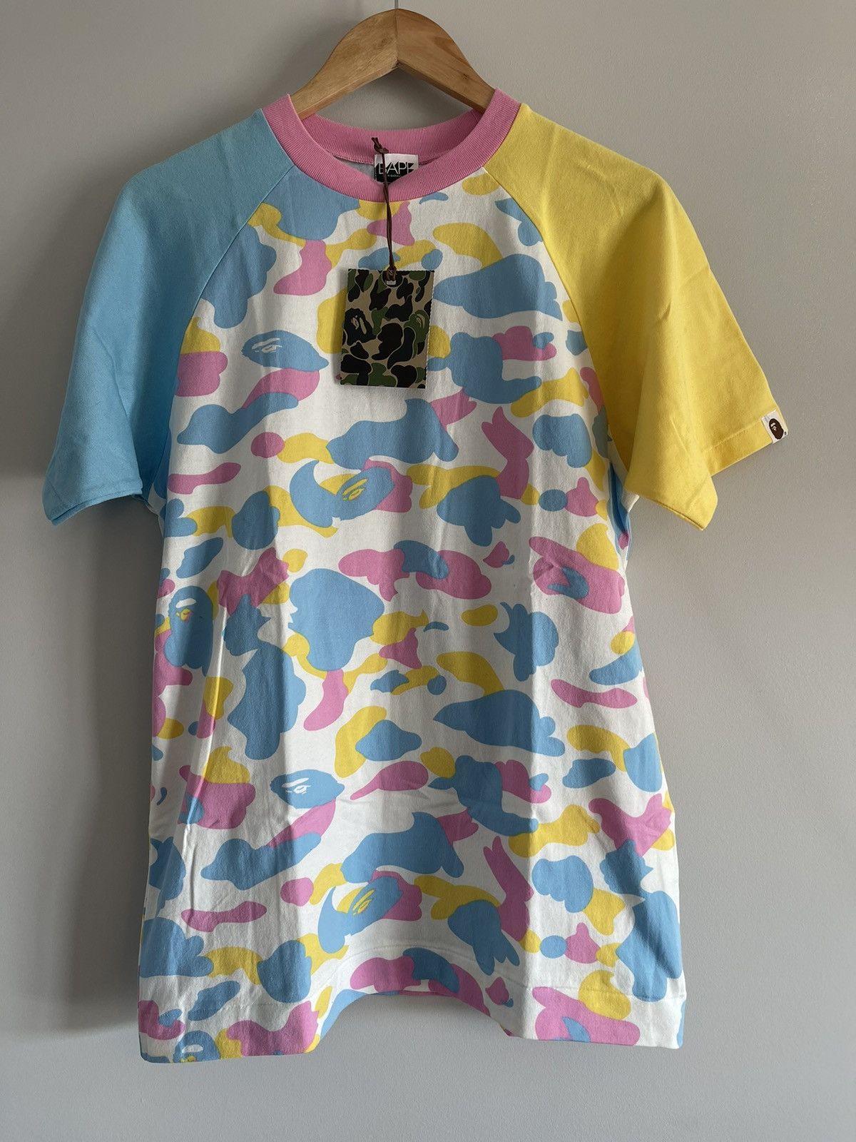 image of Og Bape Cotton Candy Camo Cut N Sew Tee Shirt in Blue Pink Yellow, Men's (Size Medium)