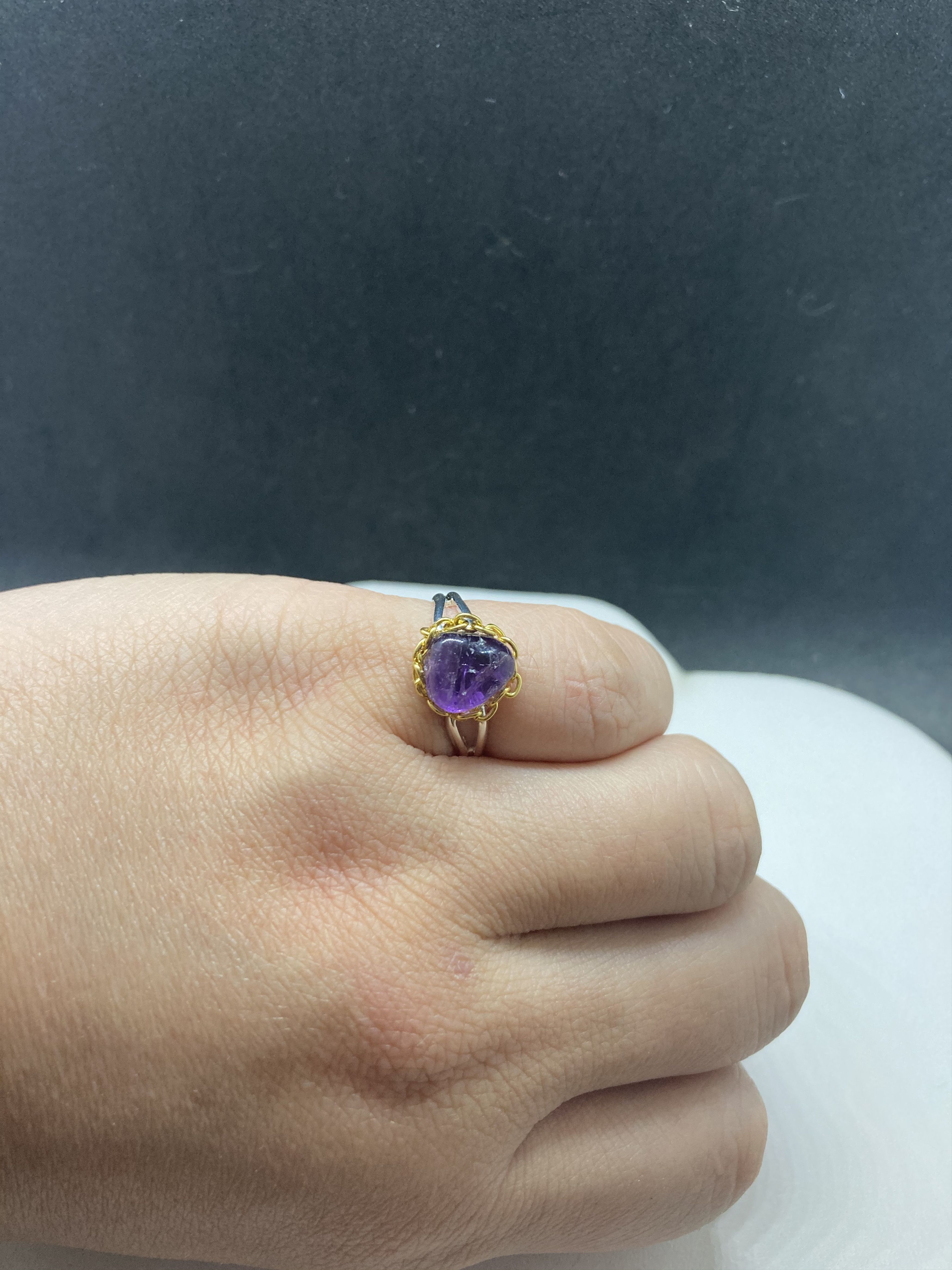 Handmade Amethyst Stainless Steel Ring with gold chain - size 6.25 Size ONE SIZE - 4 Thumbnail