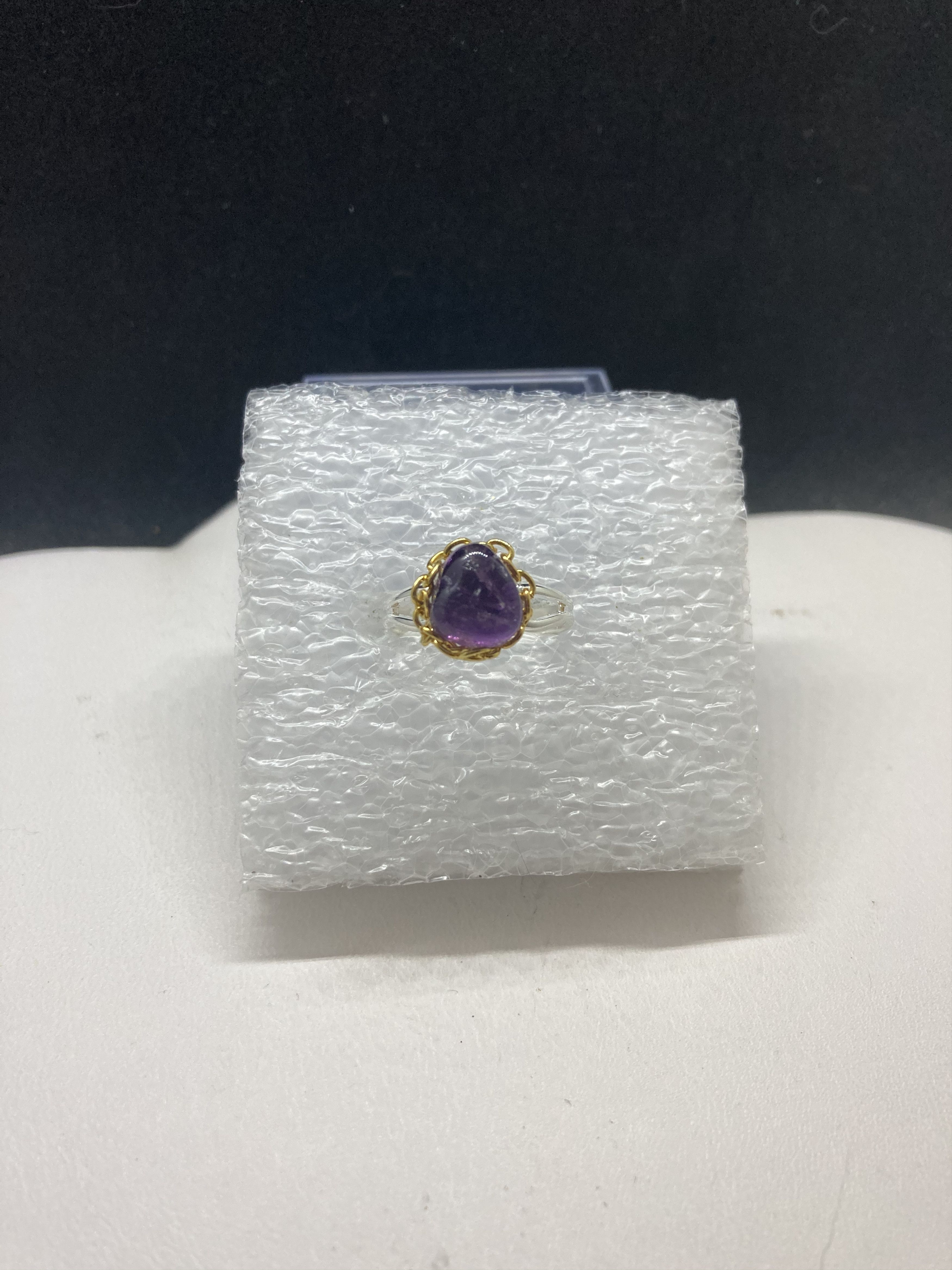 Handmade Amethyst Stainless Steel Ring with gold chain - size 6.25 Size ONE SIZE - 1 Thumbnail