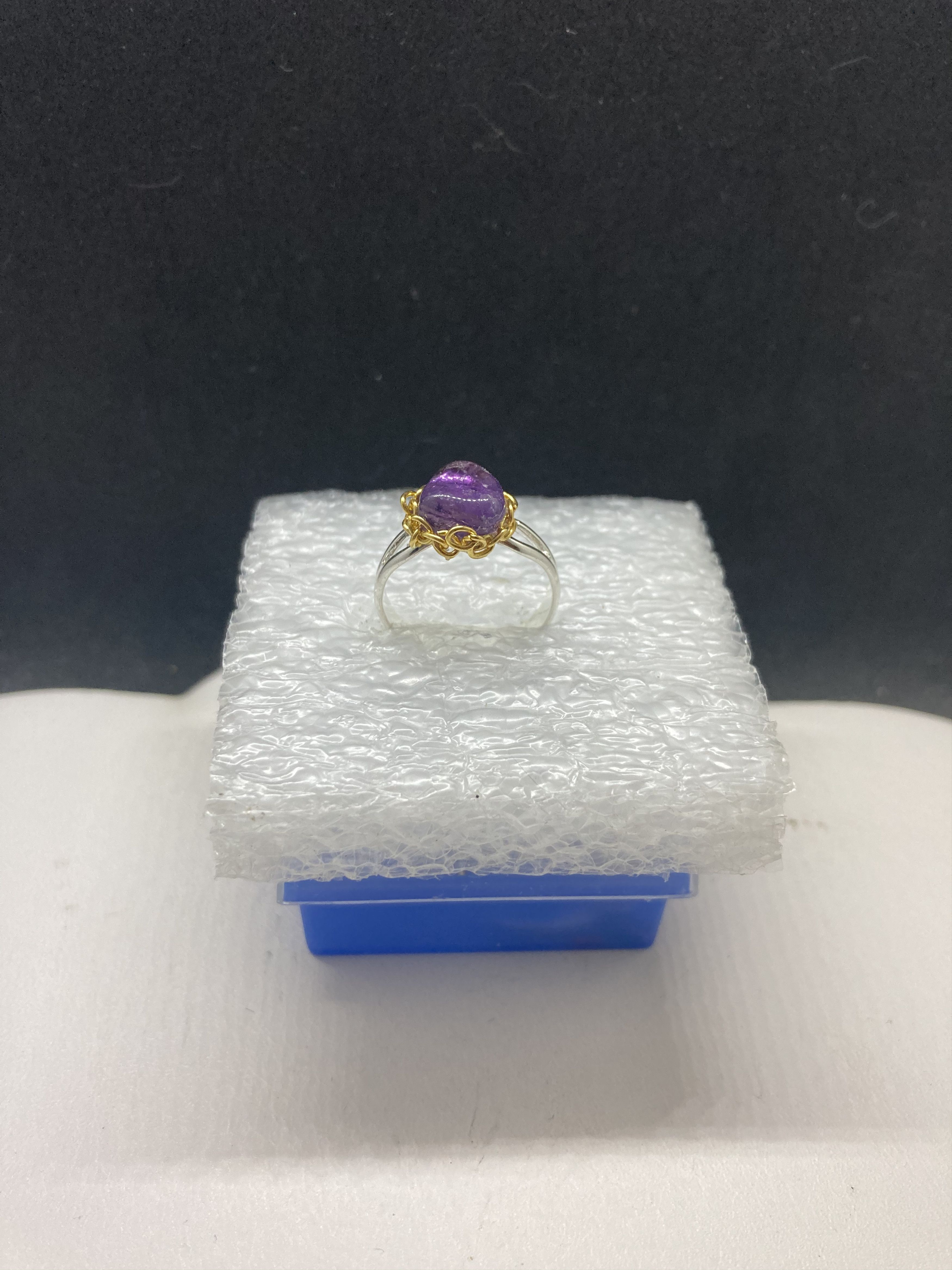 Handmade Amethyst Stainless Steel Ring with gold chain - size 6.25 Size ONE SIZE - 2 Thumbnail