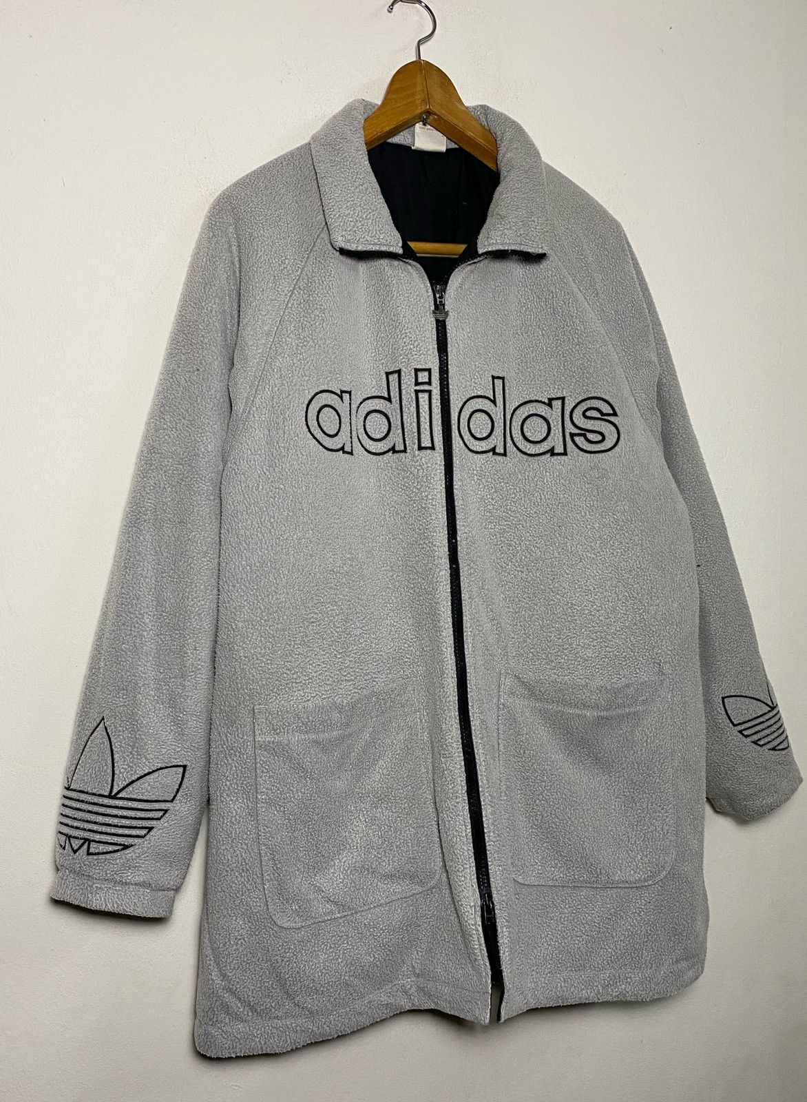 Adidas Vintage 90s Adidas Jacket Fleece Embroidery Big Logo Size US L / EU 52-54 / 3 - 3 Thumbnail
