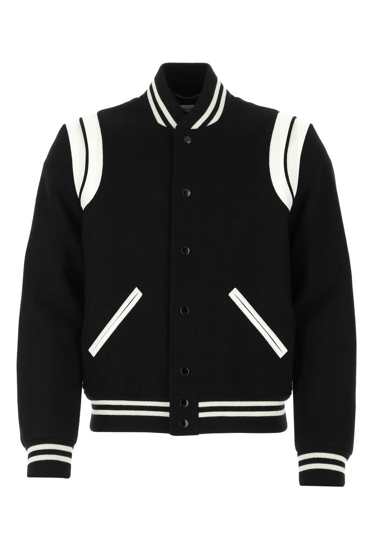 Black Wool Blend Bomber Jacket