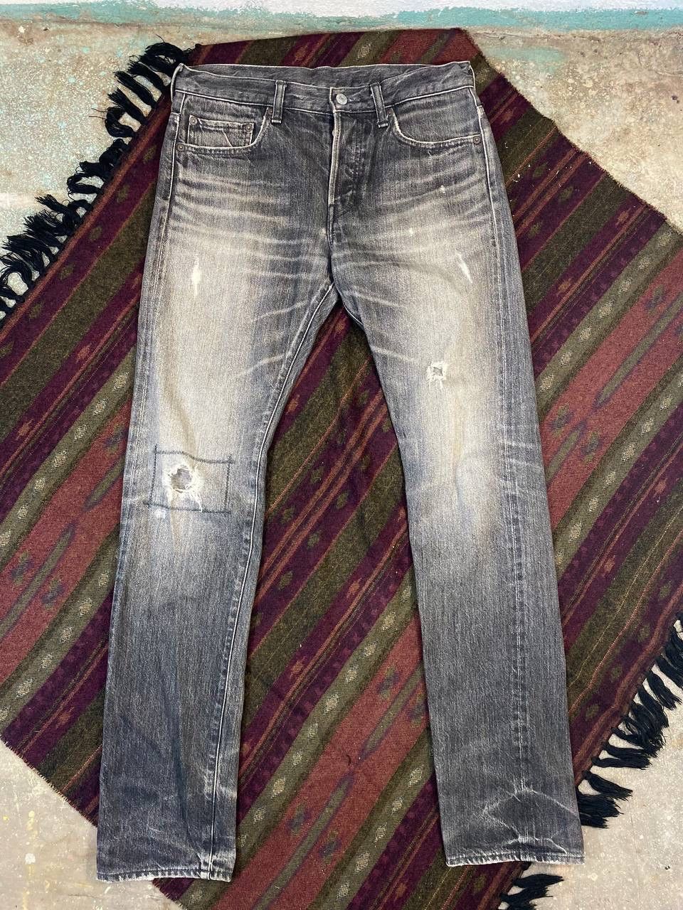 image of Distressed Denim x Ships Jet Blue Selvedge Denim Distressed Style in Black, Men's (Size 33)
