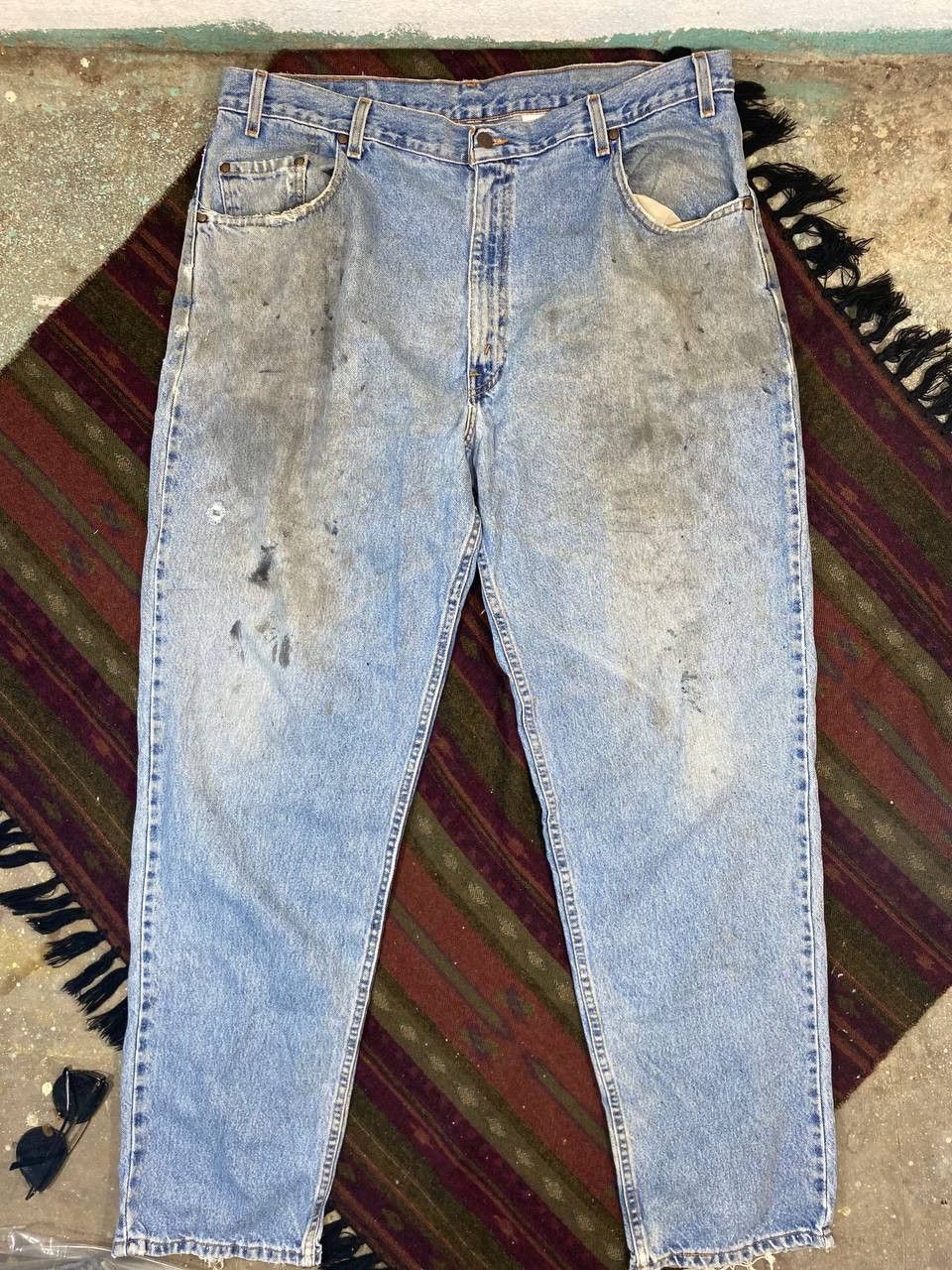 image of Vintage Levis 545 Orange Tab Distressed Denim in Light Blue, Men's (Size 41)