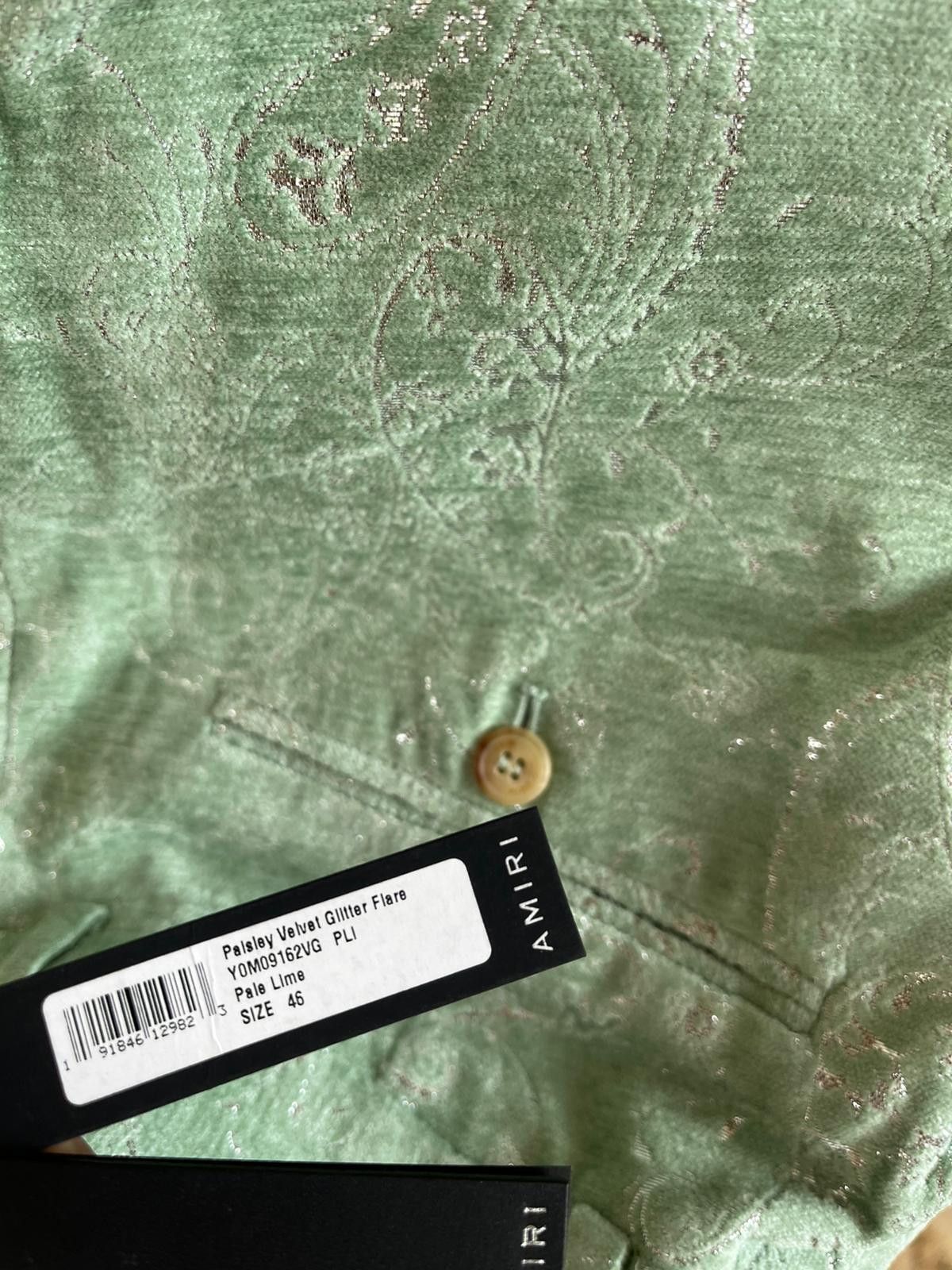 Amiri Paisley Velvet Glitter Flare in Pale Lime Size US 30 / EU 46 - 6 Thumbnail