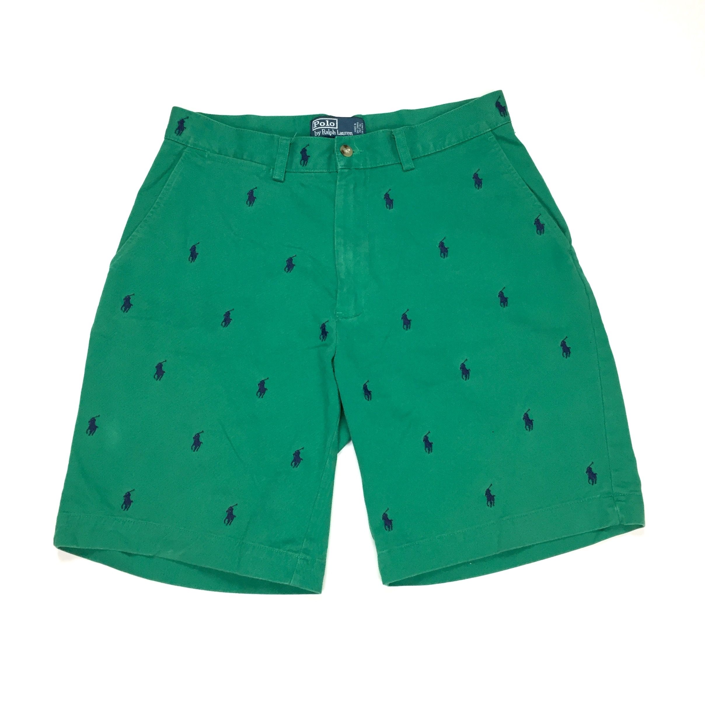 Pre-owned Polo Ralph Lauren Kelly Green Allover Pony Logo Shorts