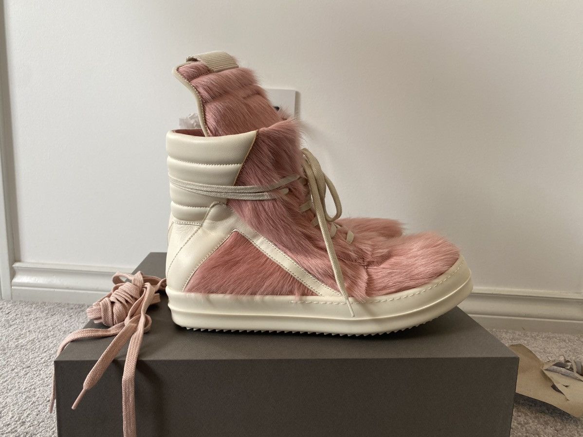 Rick Owens Rick Owens Pink Geobasket Pony Hair High-Top Sneakers