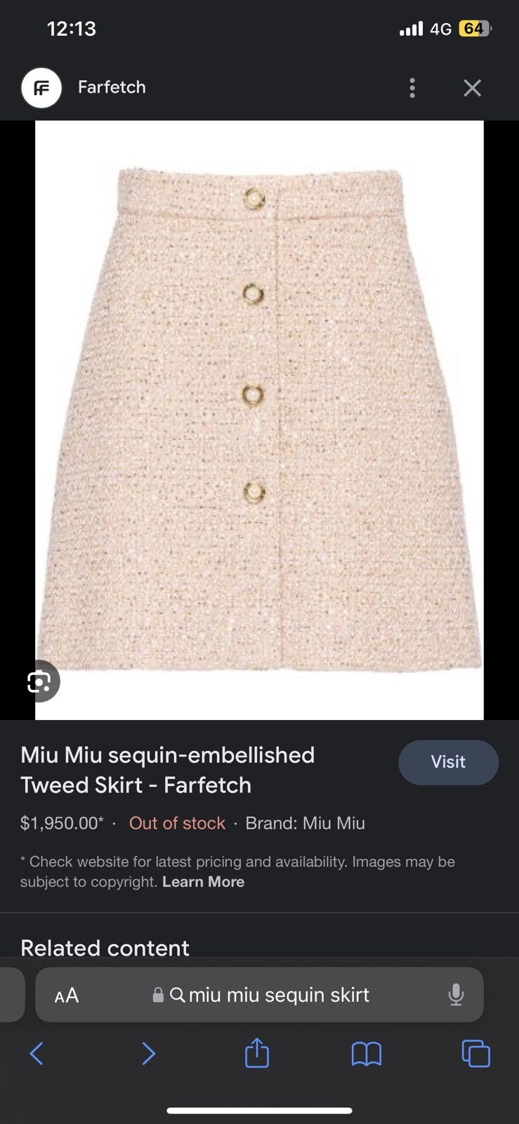Miu Miu 2020 Miu Miu Sequin Embellished Tweed Skirt Size 26" / US 2 / IT 38 - 2 Thumbnail