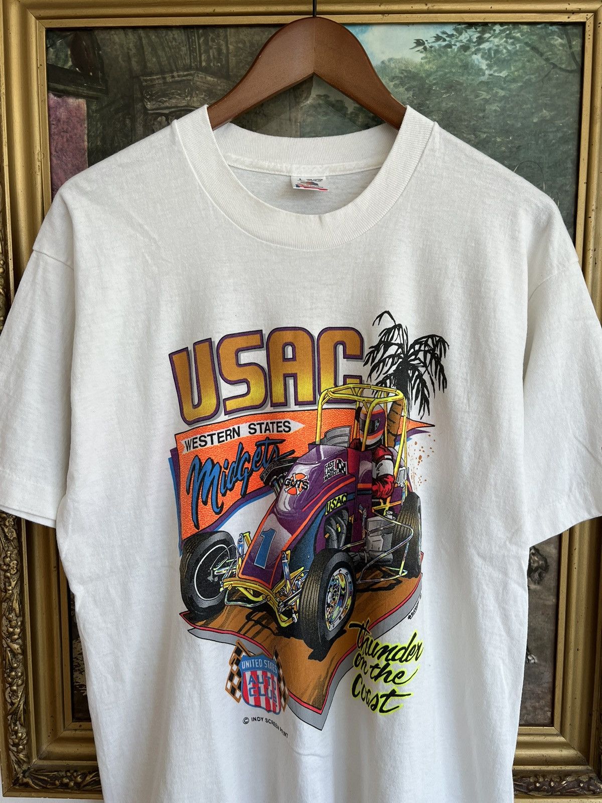 Vintage Vintage 1993 USAC Auto Club Racing White Tee Size US L / EU 52-54 / 3 - 3 Thumbnail