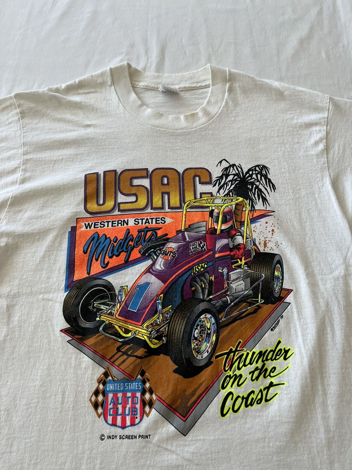 Vintage Vintage 1993 USAC Auto Club Racing White Tee Size US L / EU 52-54 / 3 - 5 Thumbnail