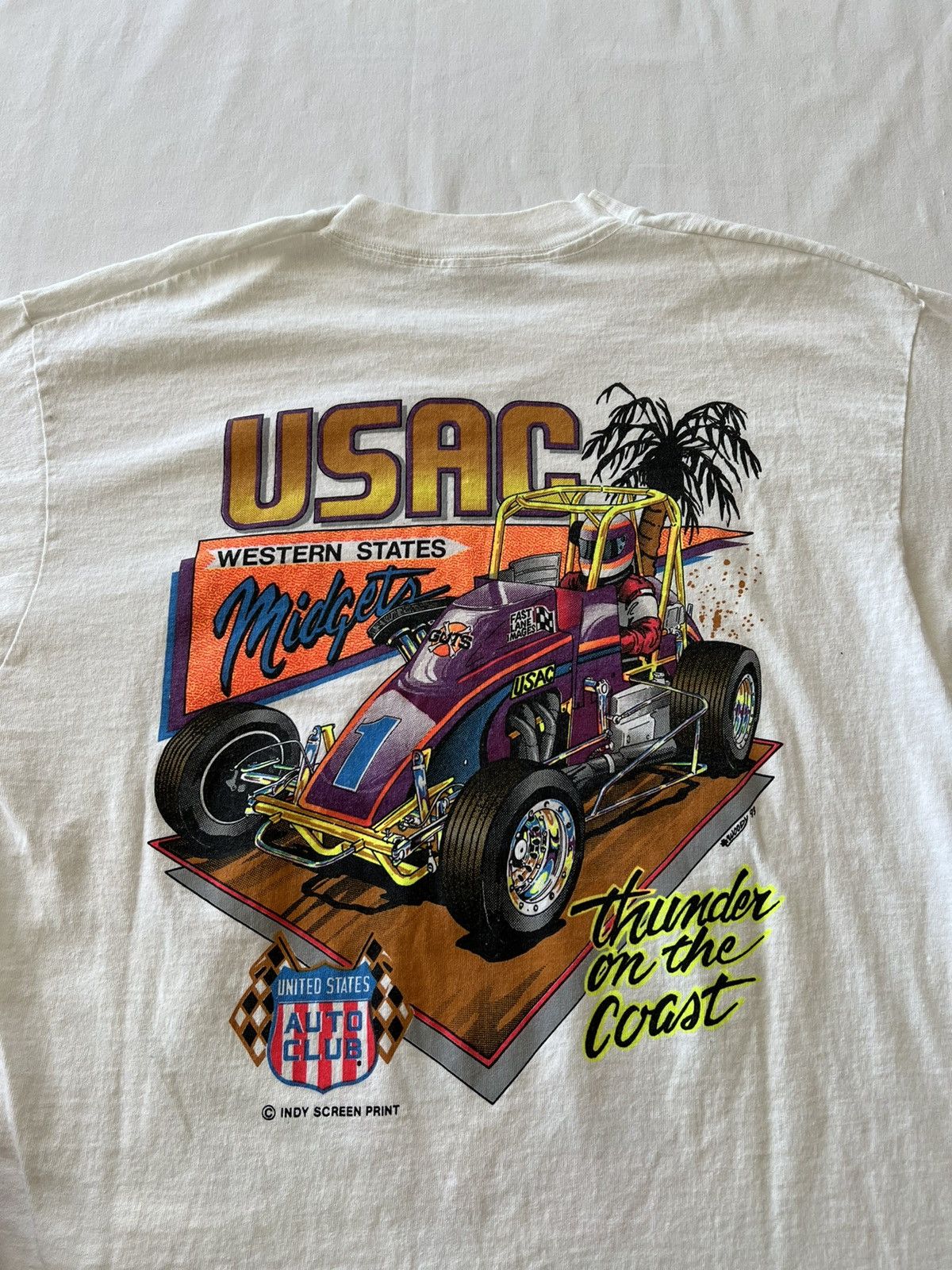 Vintage Vintage 1993 USAC Auto Club Racing White Tee Size US L / EU 52-54 / 3 - 15 Thumbnail
