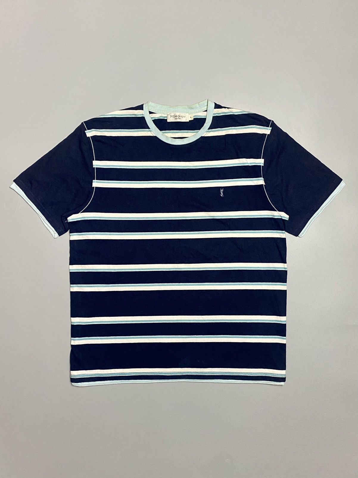Yves Saint Laurent YSL small logo Yves Saint Laurent striped t-shirt vintage Size US XL / EU 56 / 4 - 1 Thumbnail