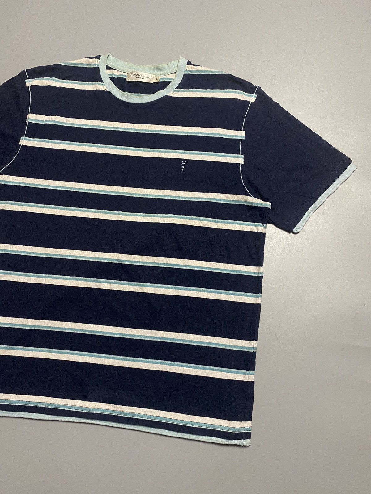Yves Saint Laurent YSL small logo Yves Saint Laurent striped t-shirt vintage Size US XL / EU 56 / 4 - 2 Thumbnail