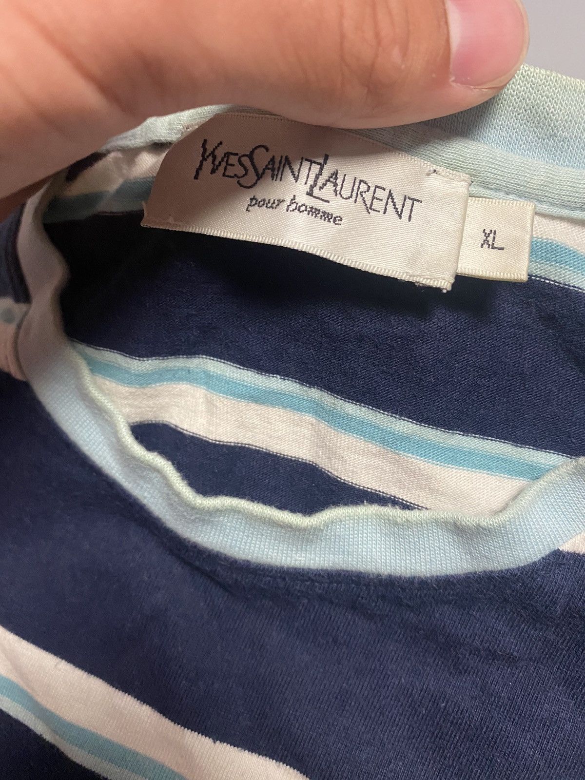 Yves Saint Laurent YSL small logo Yves Saint Laurent striped t-shirt vintage Size US XL / EU 56 / 4 - 5 Thumbnail