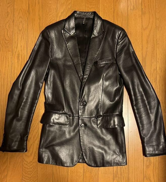 Image of Dior x Hedi Slimane 2004Aw "strip" Leather Jacket in Black, Men's (Size Small)