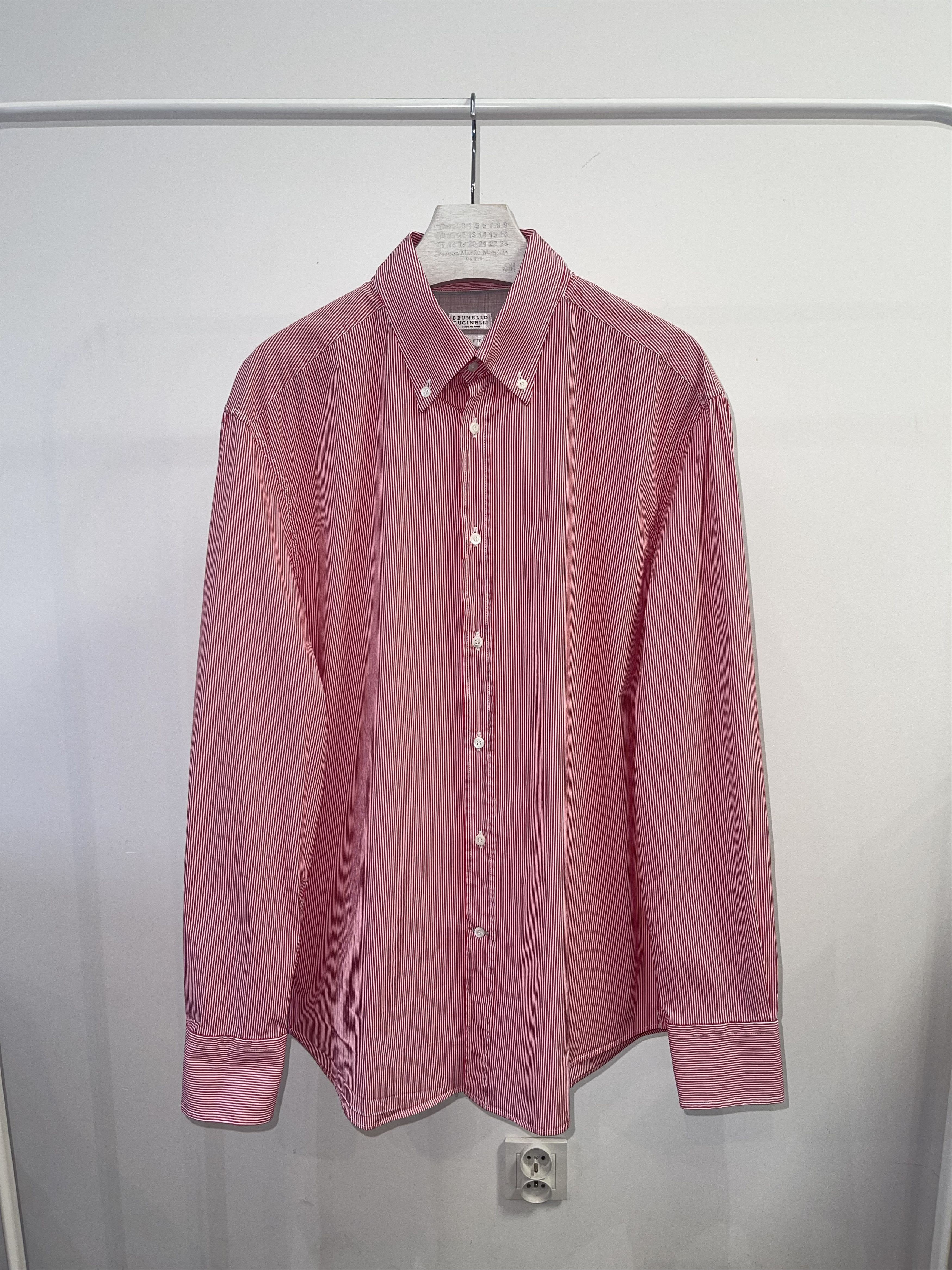 Brunello Cucinelli DS! Brunello Cucinelli Striped Pink Button Up Shirt Size US XL / EU 56 / 4 - 1 Thumbnail